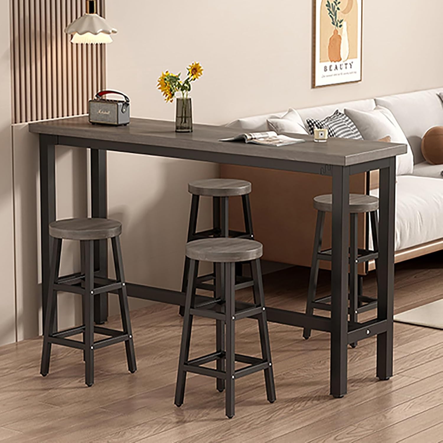 Bar Height Table,High Bar Table,Kitchen Breakfast Bar,Tabletop Thickness 2.3cm,High Kitchen Table,Kitchen Bar Table Counter,Counter Breakfast Dining High Tables for Kitchen Living Room(Black,1