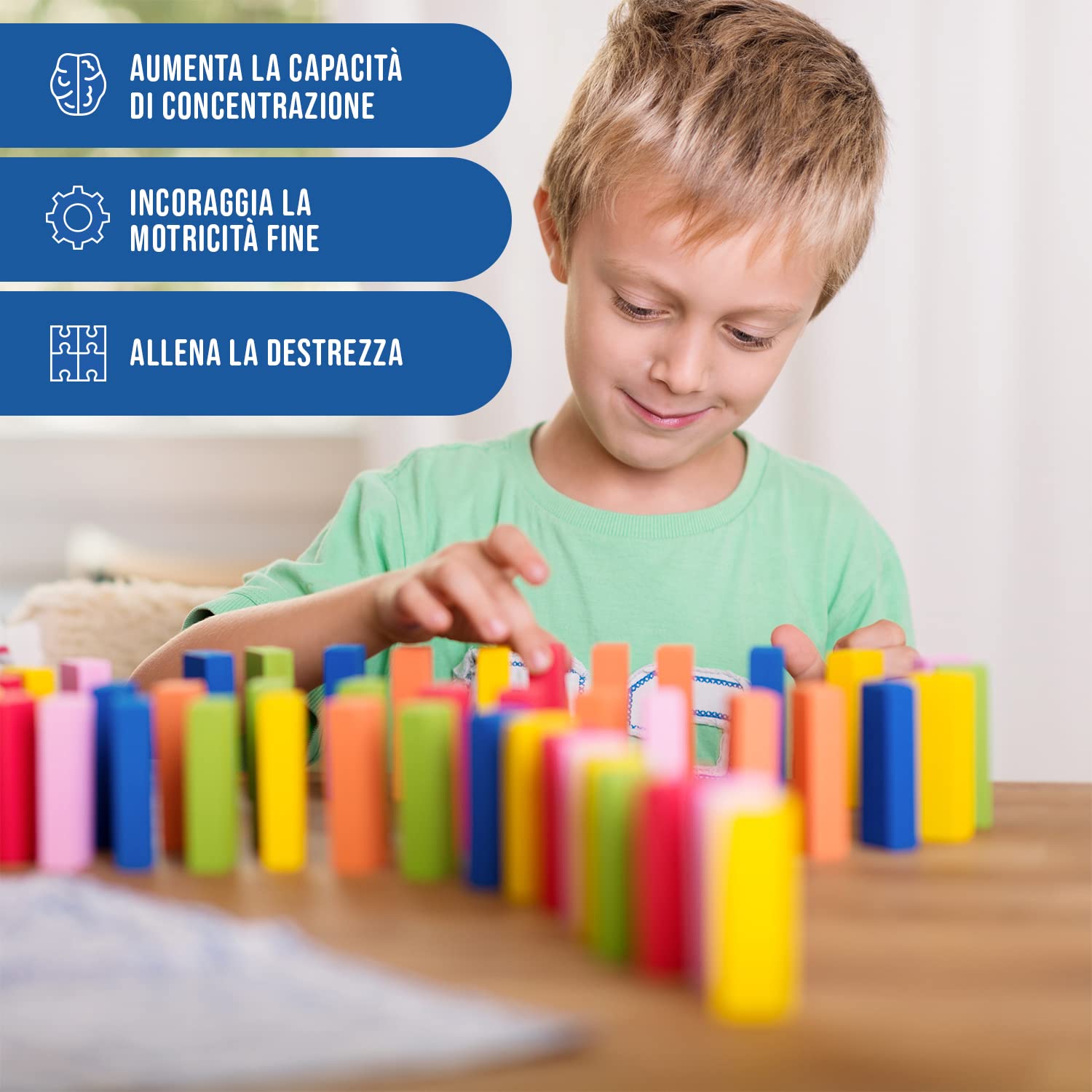 Calmado - Domino in Legno 370 Pezzi – Set Domino Rally per Bambini e Famiglia – Tessere Colorate per Costruire e Giocare – Edizione Party XXL con Borsa, Istruzioni e Accessori
