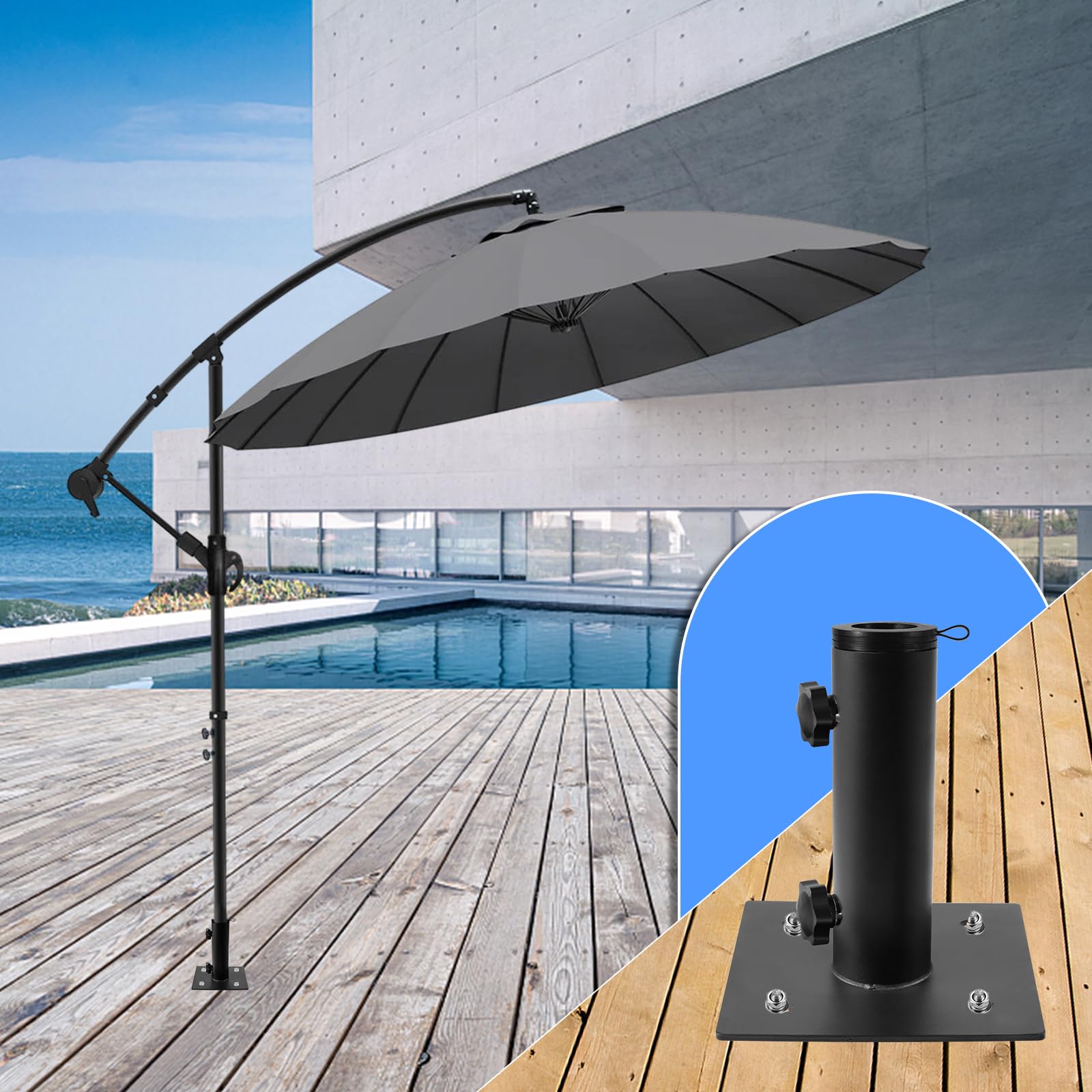 SLIIMU Base Per Ombrellone Interrata 7,5kg - Supporto Universale A Scomparsa Per Terrazzo E Giardino - 3