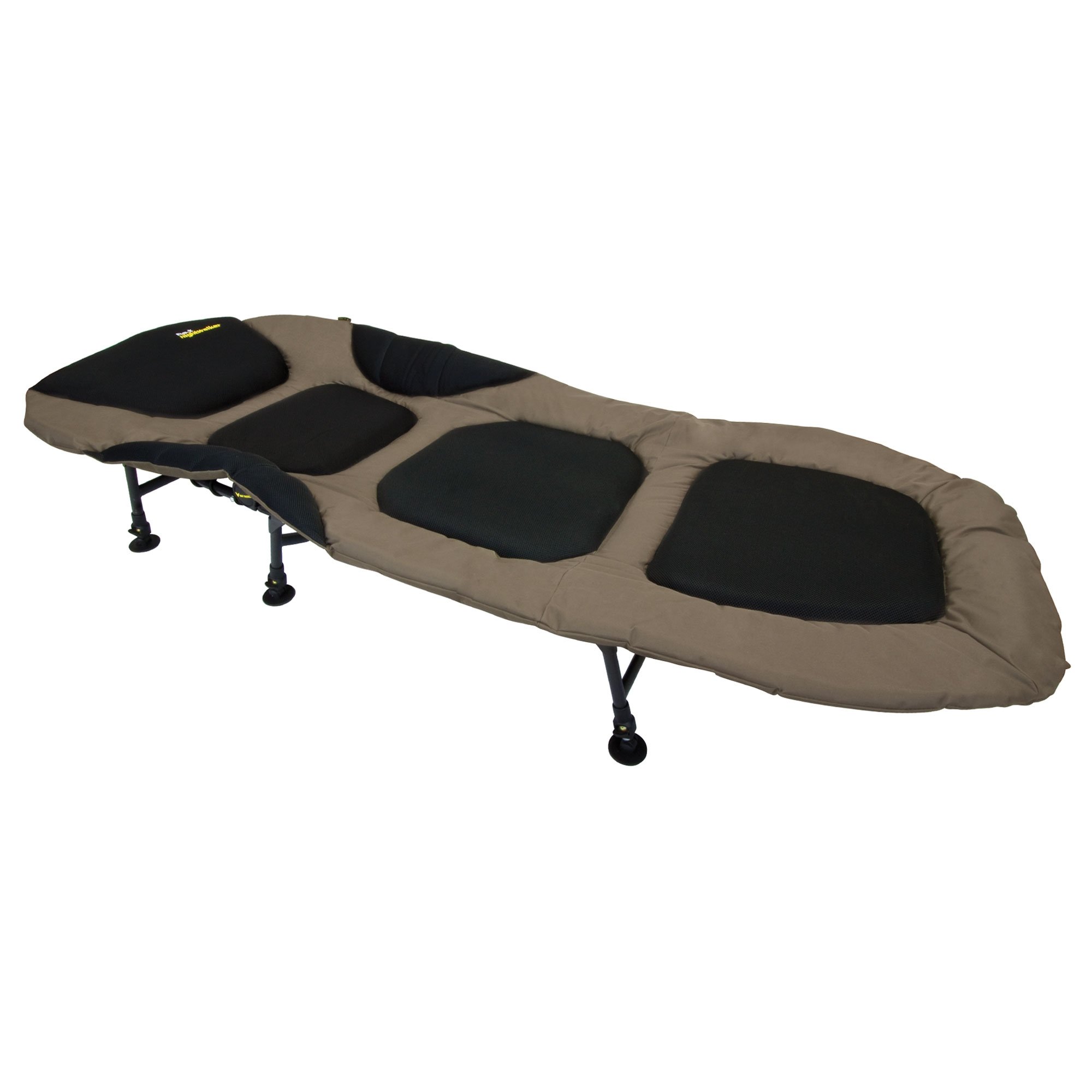 Evo-X Nightwalker Komfort Angelliege – Gepolsterte Campingliege & Gartenliege bis 130kg – 205x82cm – Mesh-Belüftung & Schlammfüße – Verstellbare Rückenlehne & Höhe – Outdoor Relax-Liege