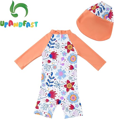 Miniatura 2 de upandfast Traje de baño para bebéniño pequeño, protección solar UPF 50+, traje de baño de una pieza con cremallera con sombrero para el sol, traje