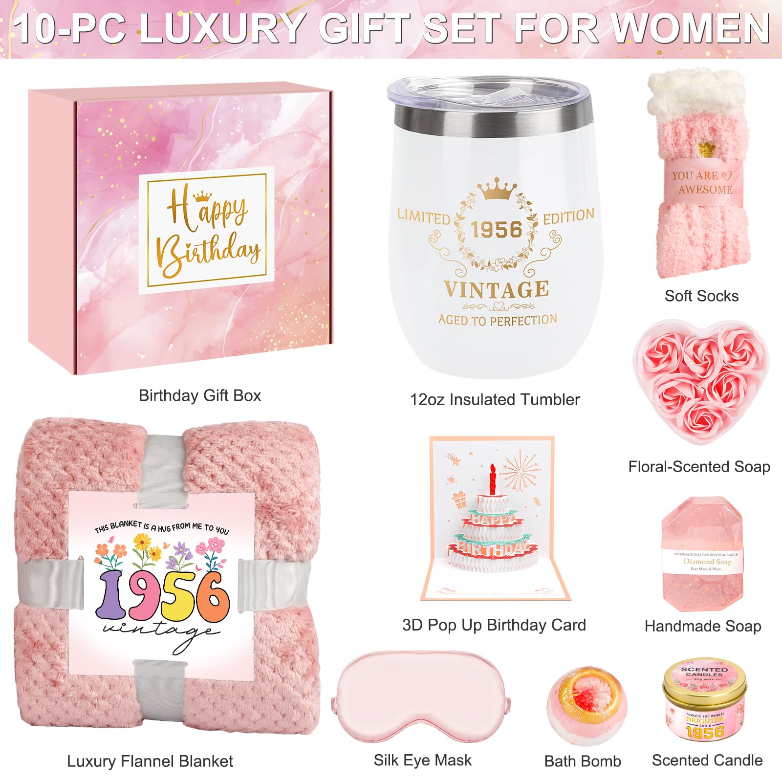 70th Geburtstagsgeschenke für Frauen, Pflege-Paket Relaxing Spa Kit mit Tumbler Decke