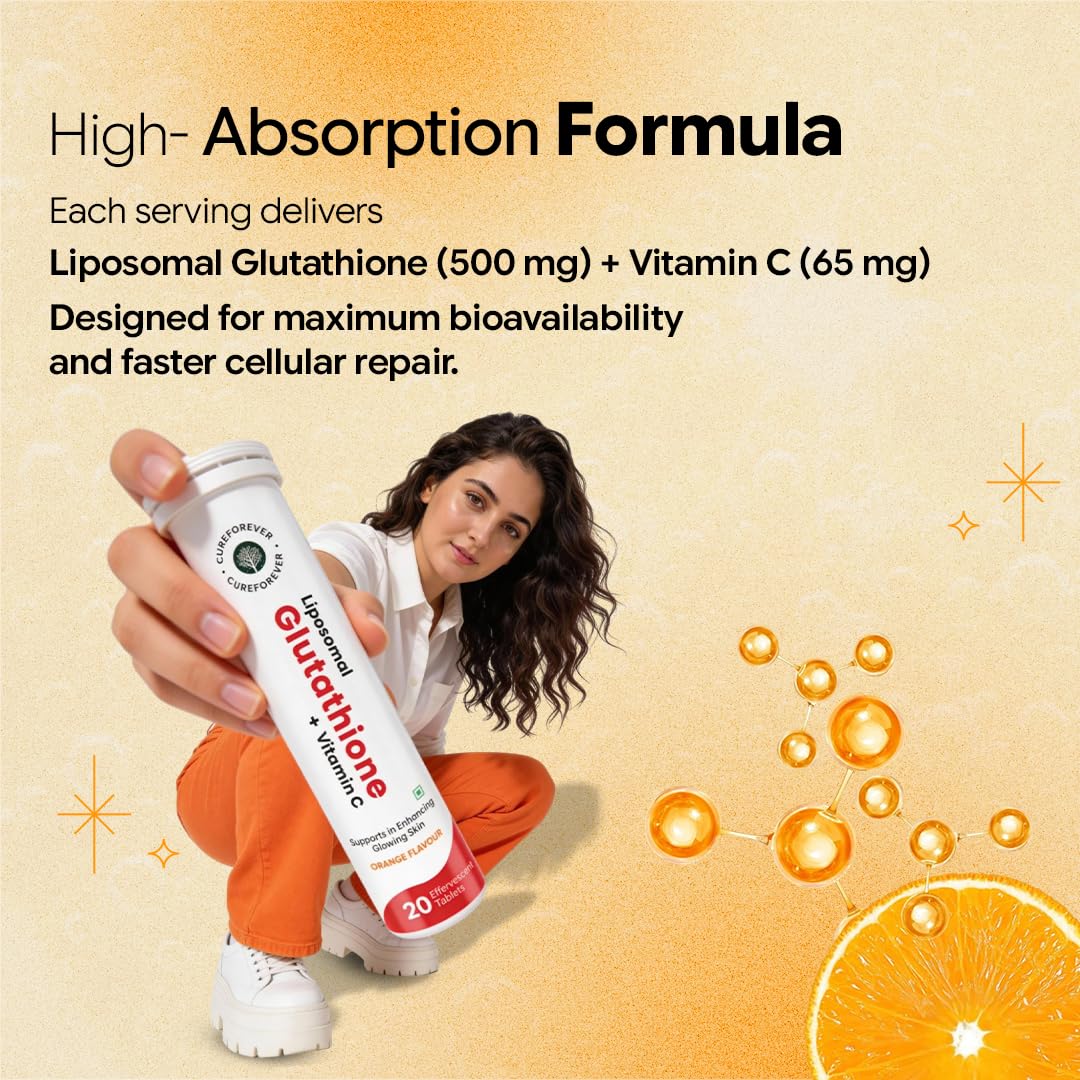 CUREFOREVER Glutathione Effervescent Tablets, 40 Tablets with Vitamin C, Liposomal Glutathione 500mg for Antioxidant Support, Skin Glow & Radiance Support, Detox Support — Amazon image 8