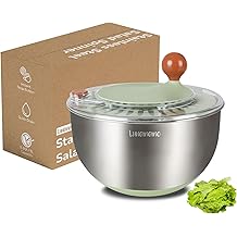 Stainless Steel Salad Spinner, Lettuce Spinner with Drain, Non-Slip Base, Stop Button, Vegetable Dryer, BPA Free, 5.3 Qt