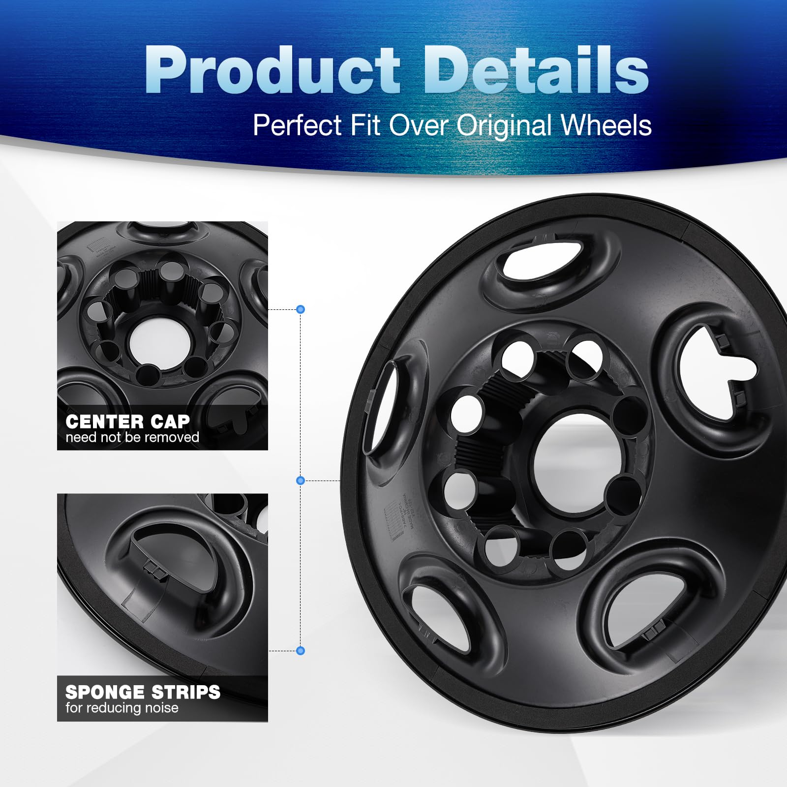 OPKOURE 16-inch Wheel Skins Set Of 4 For 2003-2025 Chevy Express/GMC Savana - Glossy Black Snap-on Covers