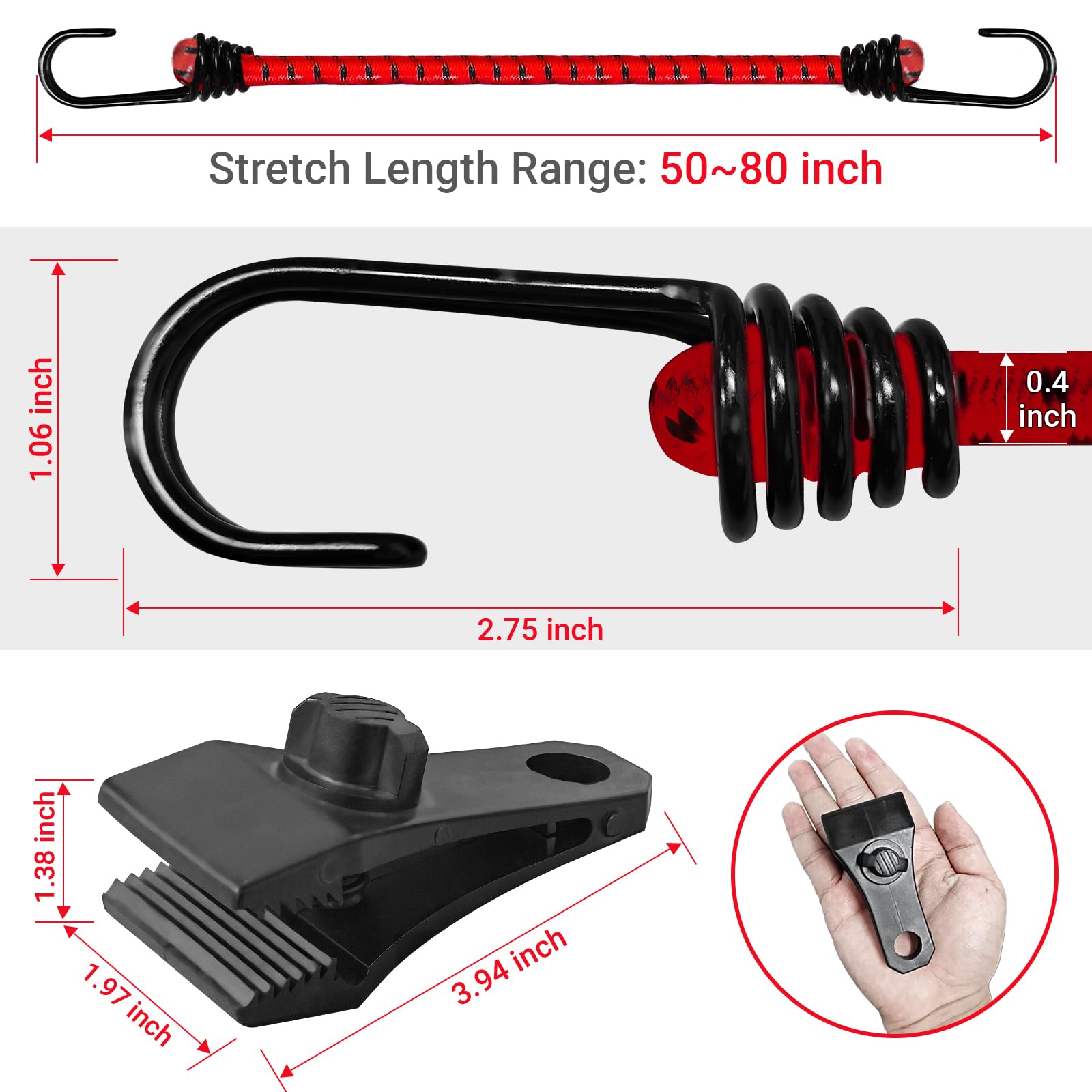 4er-Set Autoabdeckung Windschutzgurte – 127 Cm, Elastisch, Mit Hakenclips, Für Autos, SUVs, Boote & Mehr