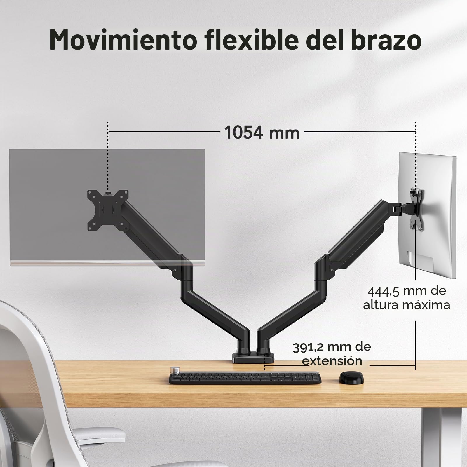 HUANUO Soporte Monitor Doble para 2 Monitores hasta 32 pulg, Cada Brazo Soporta MAX. 10kg, Brazo Monitor Doble con Ajustable en Alt/Inclin/Gir/Rot, Estándar VESA 75mm o 100mm