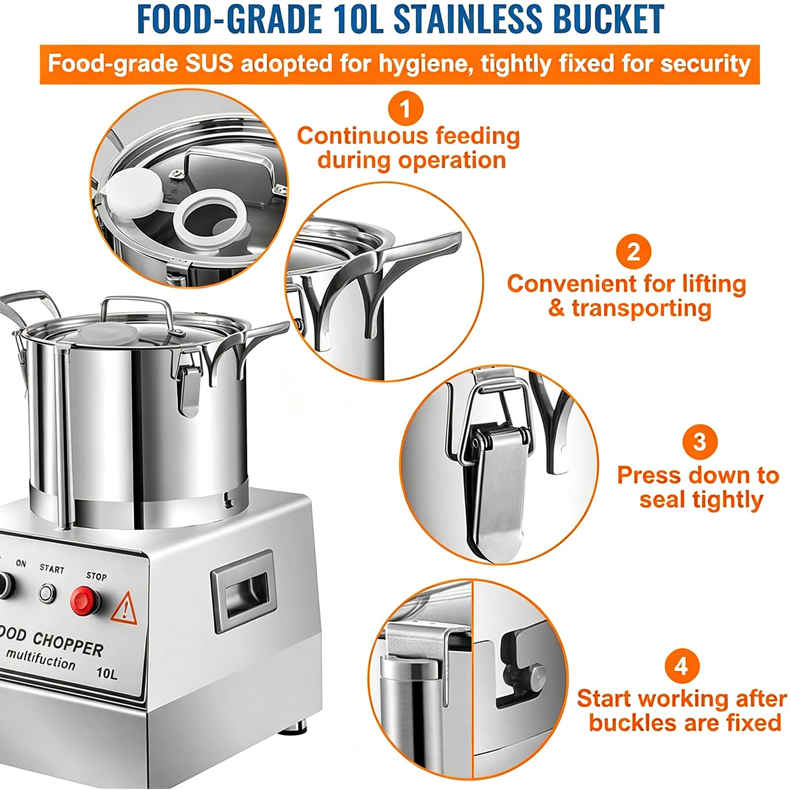 Procesador Alimentos Comercial Acero Inoxidable, Cortador De Verduras Eléctrico 1400 W, Picador Verduras Alta Resistencia, con Cuchilla En Forma De S para Verduras Y Frutas 5l
