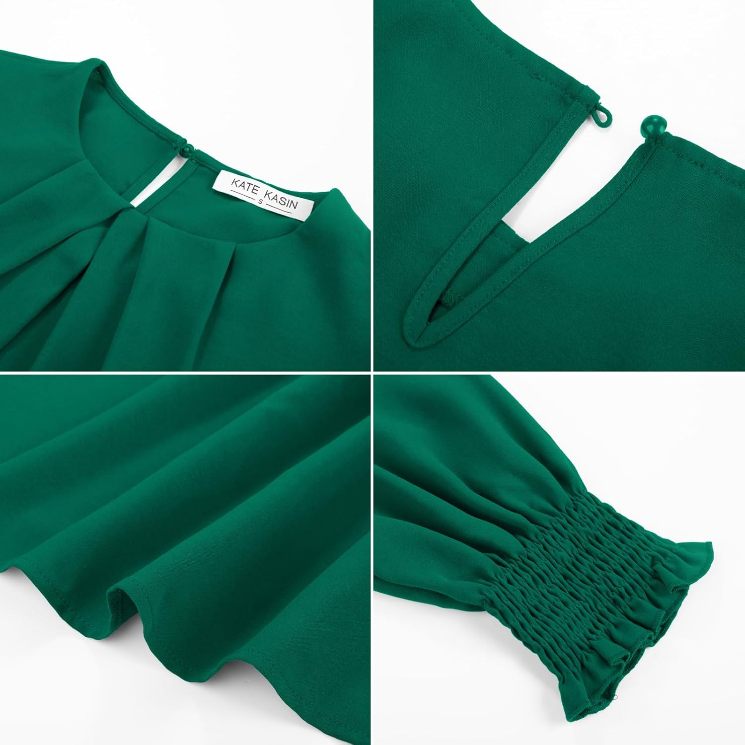 Kate Kasin Womens Dressy Business Casual Tops, Pleated Long Sleeve Shirts, Office Work Blouses - Image 5