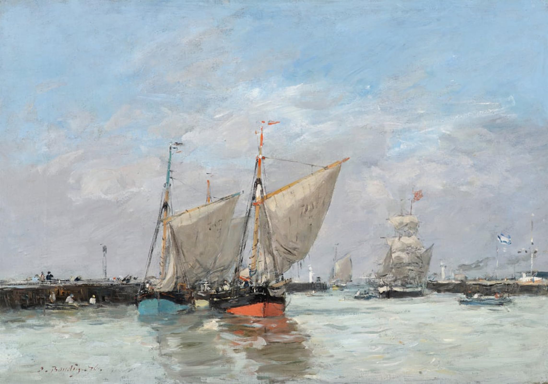 Artxlxxbn No Frame Famous Painting Canvas Artwork Graffiti Print Trouville The Jetties High Tide By Eugene Louis Boudin Portrait Canvas Image For Home Decor 60X90cm