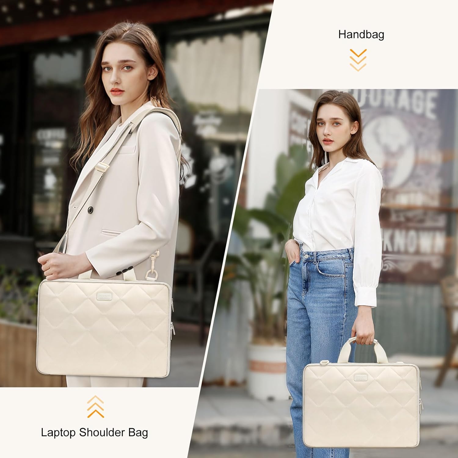 MOSISO Wrist Rest Support for Mouse Pad & Keyboard Set with Neoprene Cloth & Raised Memory Foam & 15-15.6 inch 360 Protective Laptop Shoulder Bag with Anti-Theft Zipper, Apricot & Sand