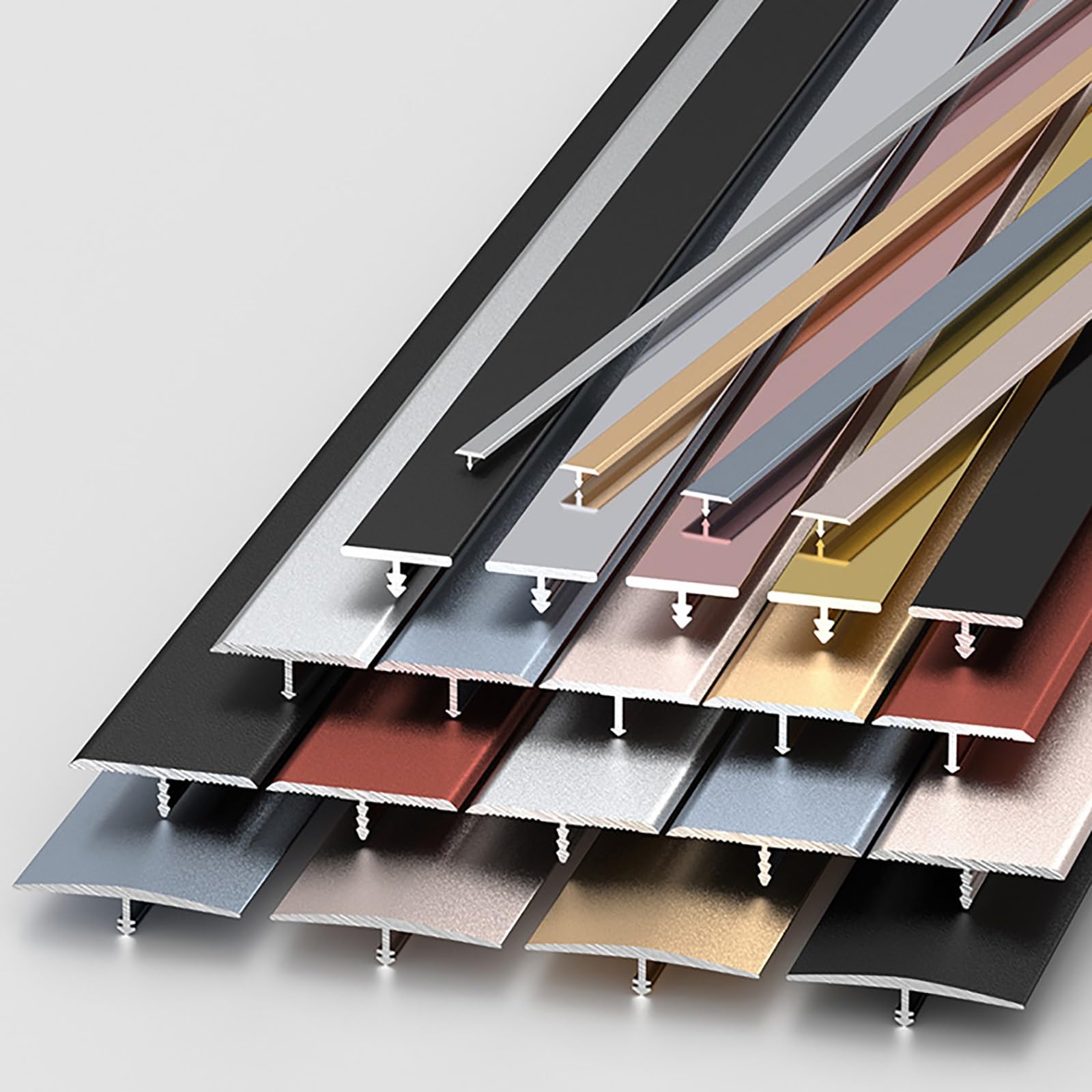 3 * 90cm T Shaped Flooring Transition Strips, Metal Flat Seam Strip, For Joining Flooring Gaps Of Laminate Planks Tile And Door Threshold, 3 * 90cm(Rose Gold,20mm)