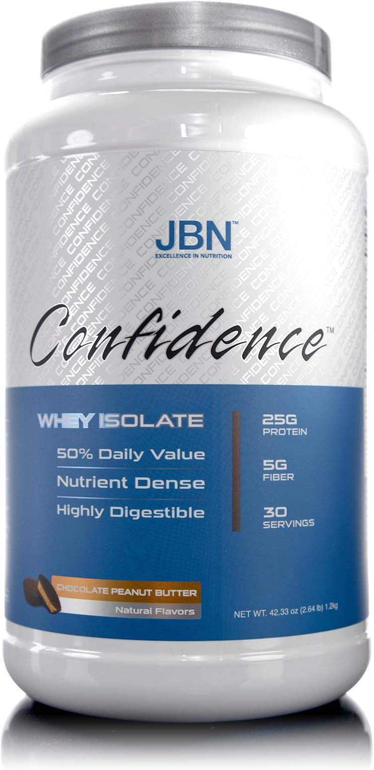 Confidence by JBN 100% Whey Isolate Protein Powder Mix - 5 Grams of Fibersol - Great Tasting - Easily Digestible - High Purity & Potency - Great for Weight Management (Chocolate, 30 Servings)