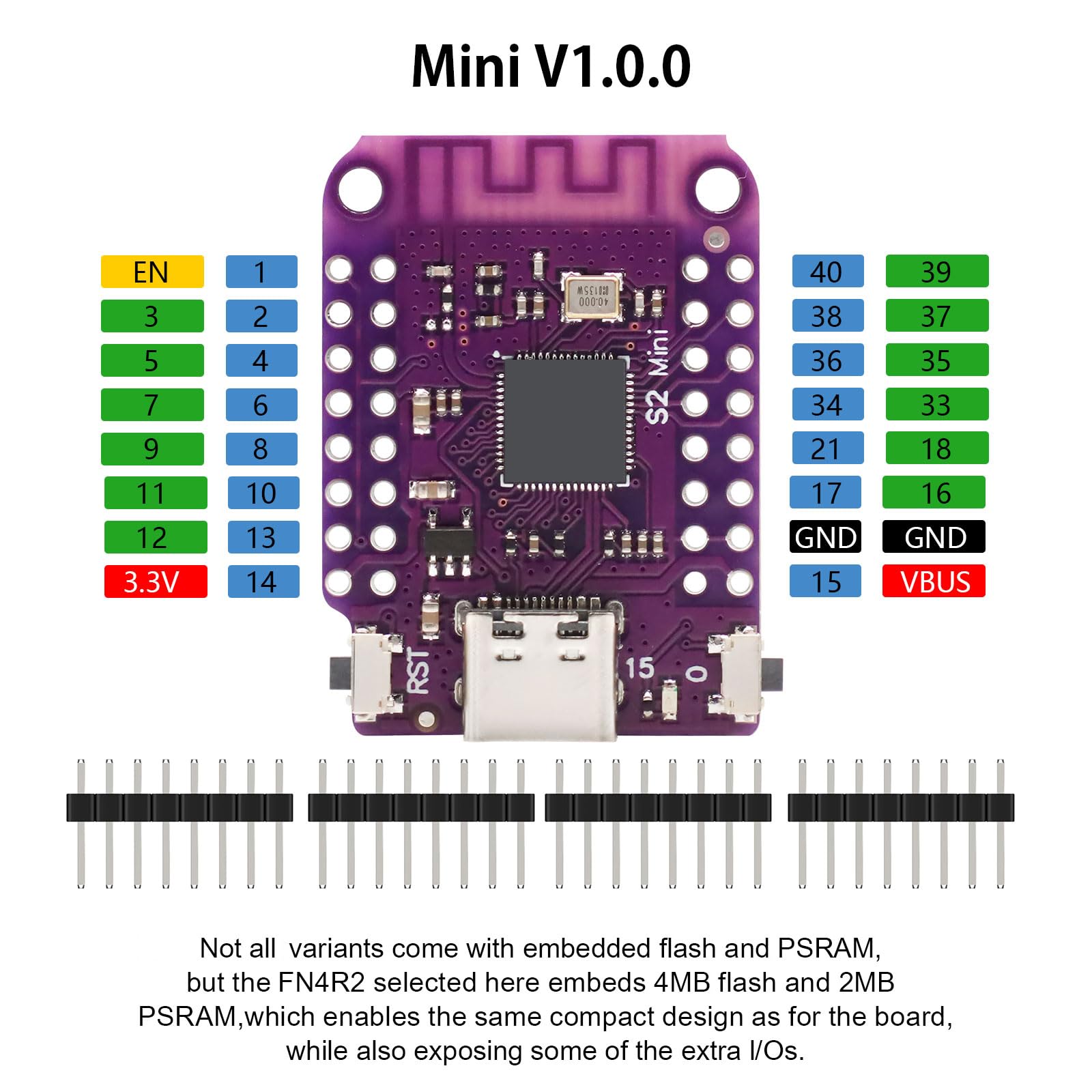 S2 Mini ESP32 S2 Modulo - Scheda Di Sviluppo WiFi Con 4MB Flash E 2MB PSRAM, Compatibile Con Arduino E MicroPython (5 Pezzi) - Foto 5