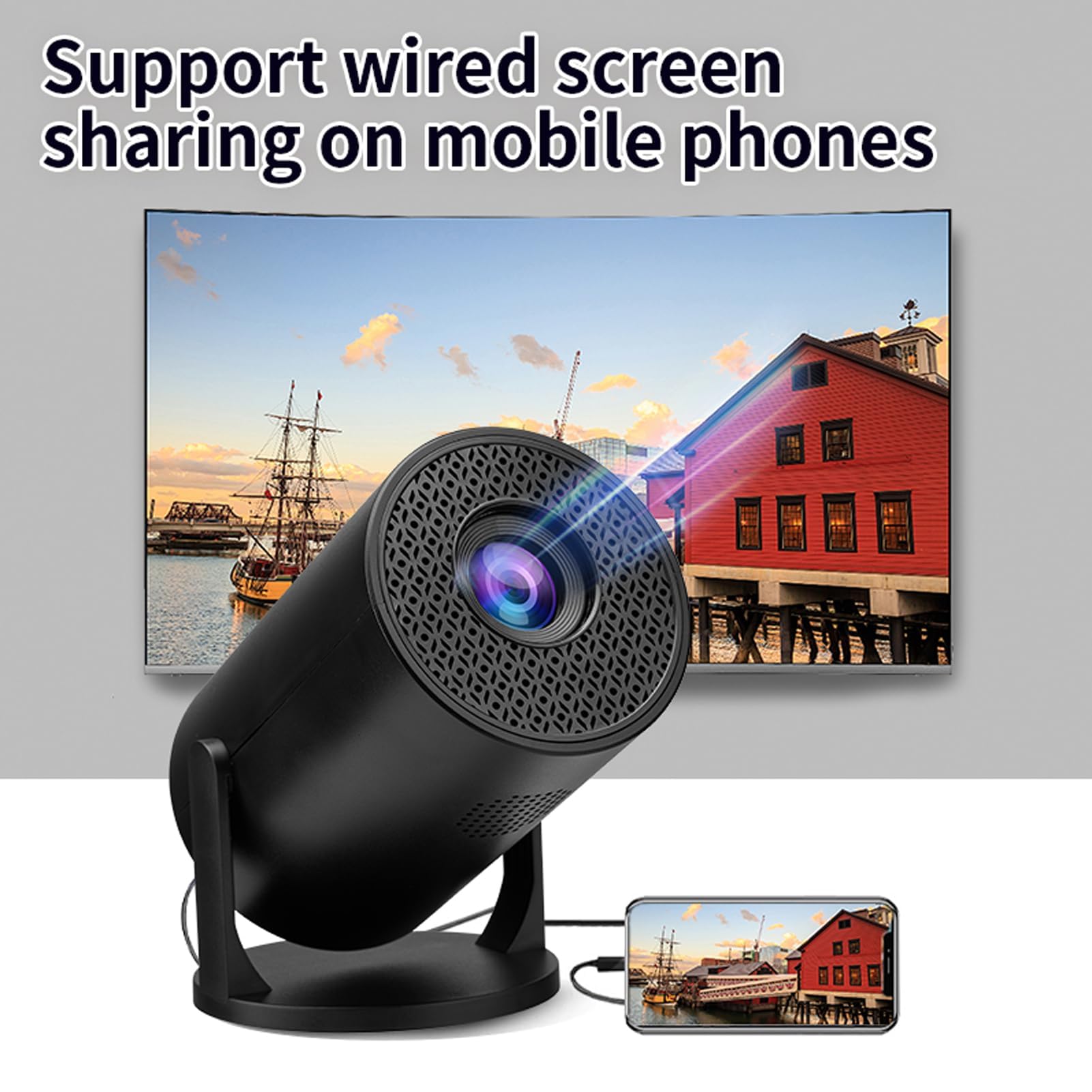 Dpofirs Proiettore Portatile con WiFi e Bluetooth, Proiettore a Soffitto 1080p 270 ° ROTALLE, Proiettori di Film per Video Keystone Automatico per Smartphone PC per Laptop