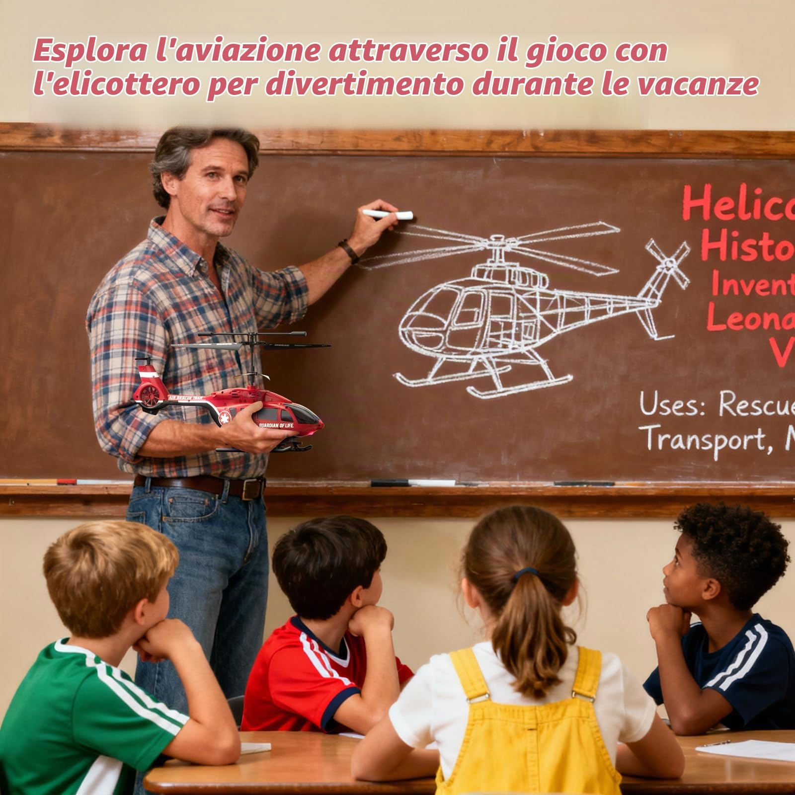DEERC elicottero telecomando, RC militare di salvataggio con luci LED, 2 batterie ricaricabili, mantenimento dell'altitudine, controllo stabile 2.4GHz, giocattolo telecomandato ideale per bambini e