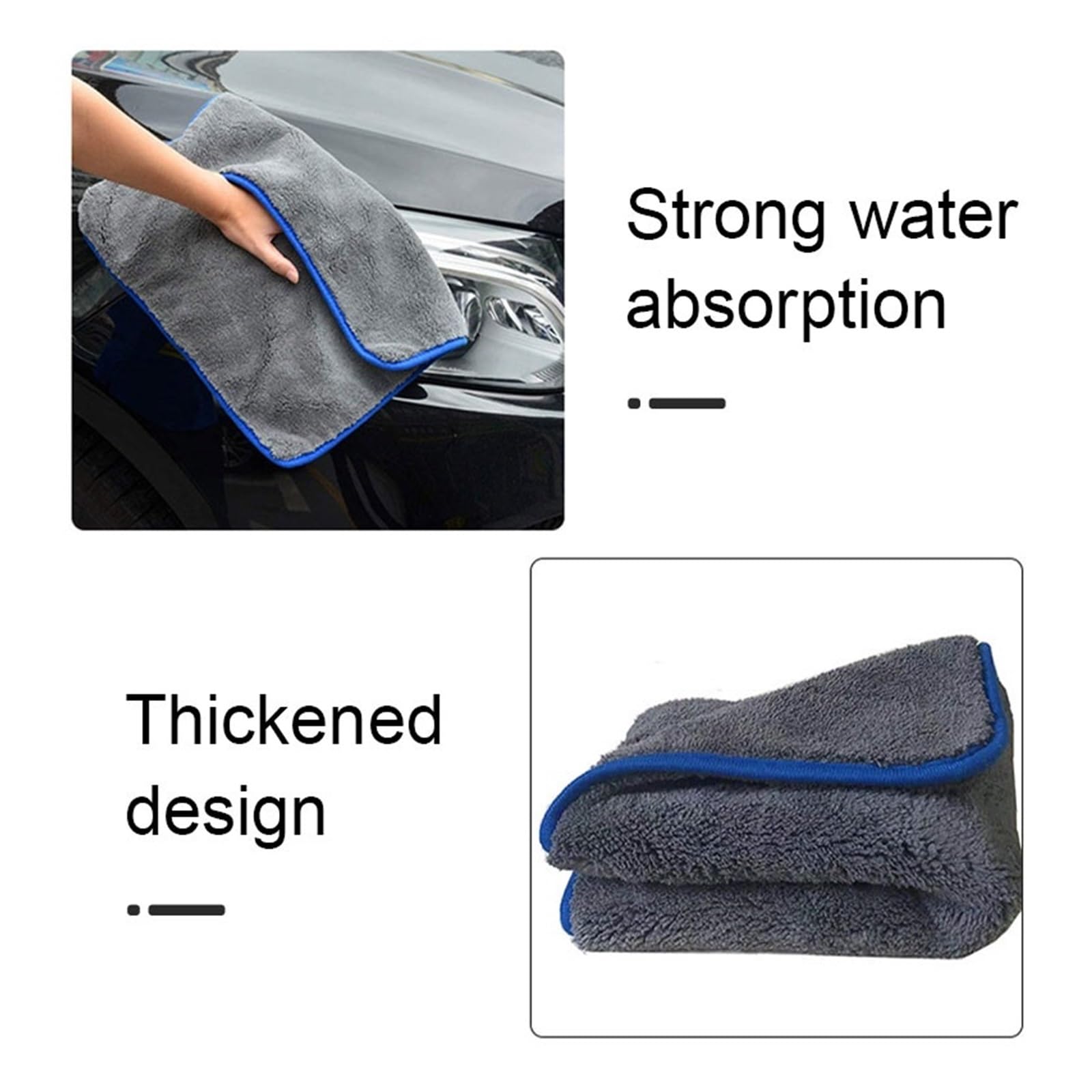 Toalla de Microfibra Absorbente for Lavado de Autos de 40 x 40 cm, paño de Secado for Limpieza de Autos, Toallas for dobladillos, Trapos for el Cuidado de Detalles.(Gray 6pcs)