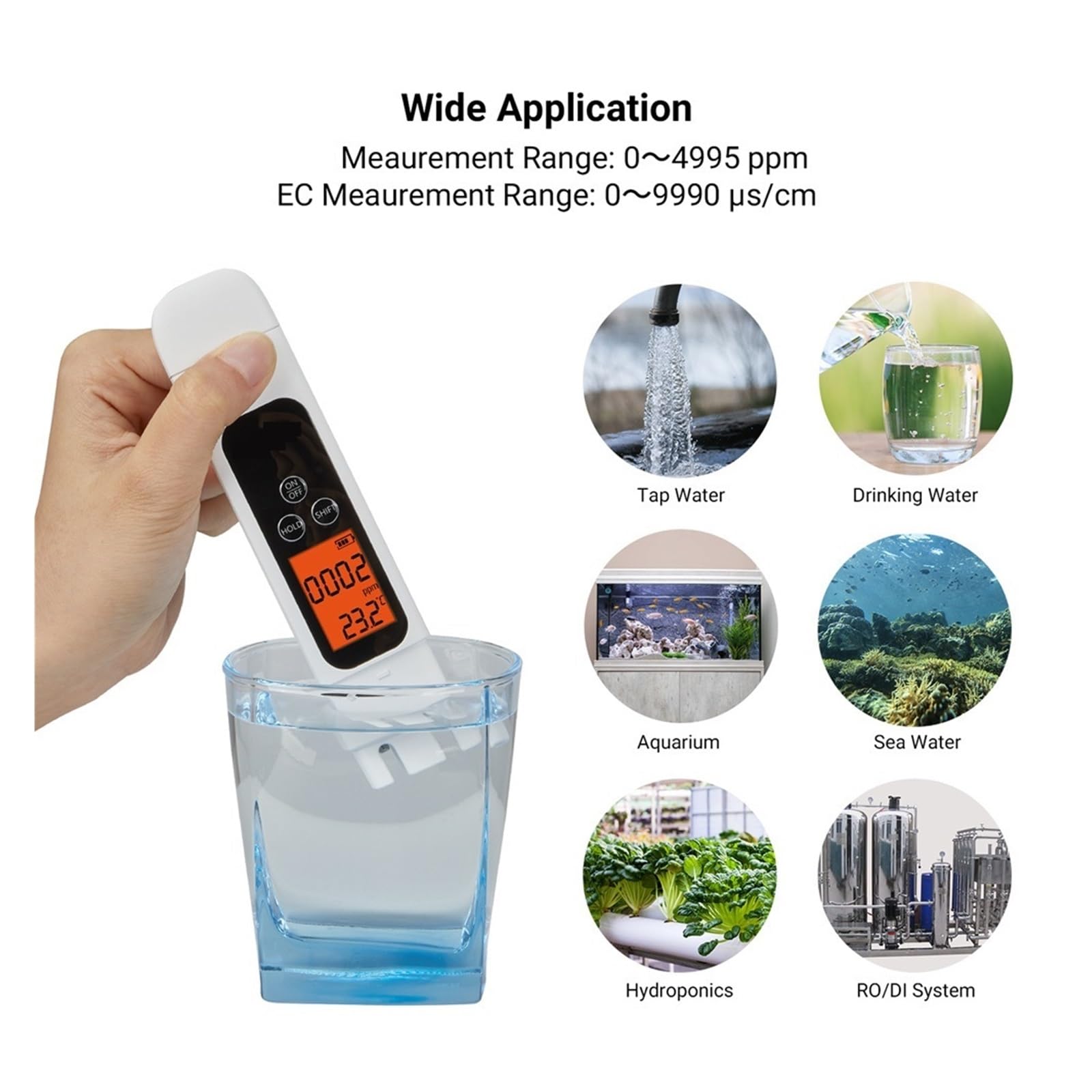 Probador De Calidad Agua Digital 3 En 1, Rango Medidor, Temperatura Pureza Multifuncional MedicióN Precisa