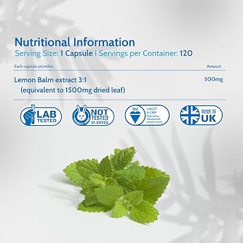Lemon Balm Extract 1500mg, 120 Capsules, 4 Months Supply, Sleep Support | High Strength Vegan Melissa Supplement, Purest: no additives | Made in UK by Health4All