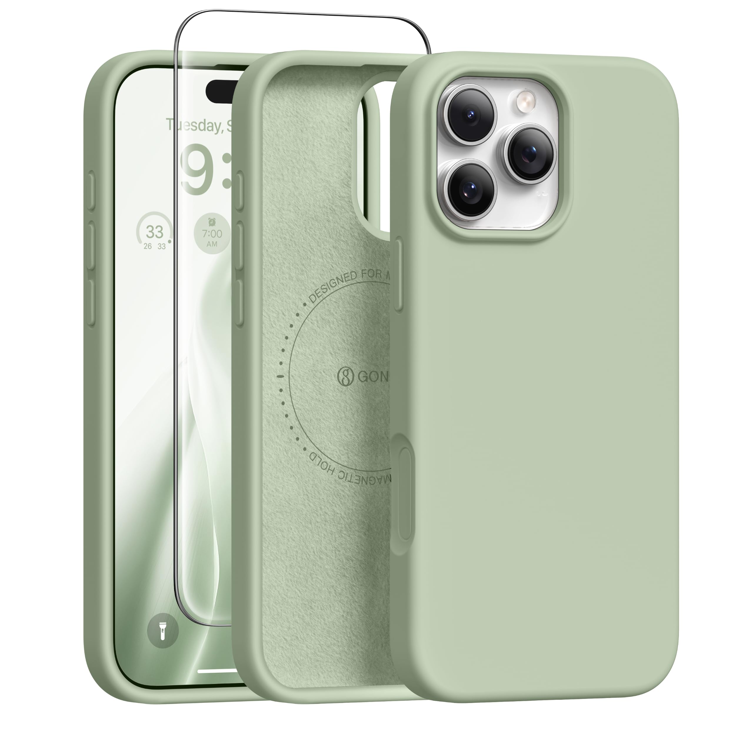 GONEZ Magnetic for iPhone 16 Pro Case, Silicone Cover Pastel Green