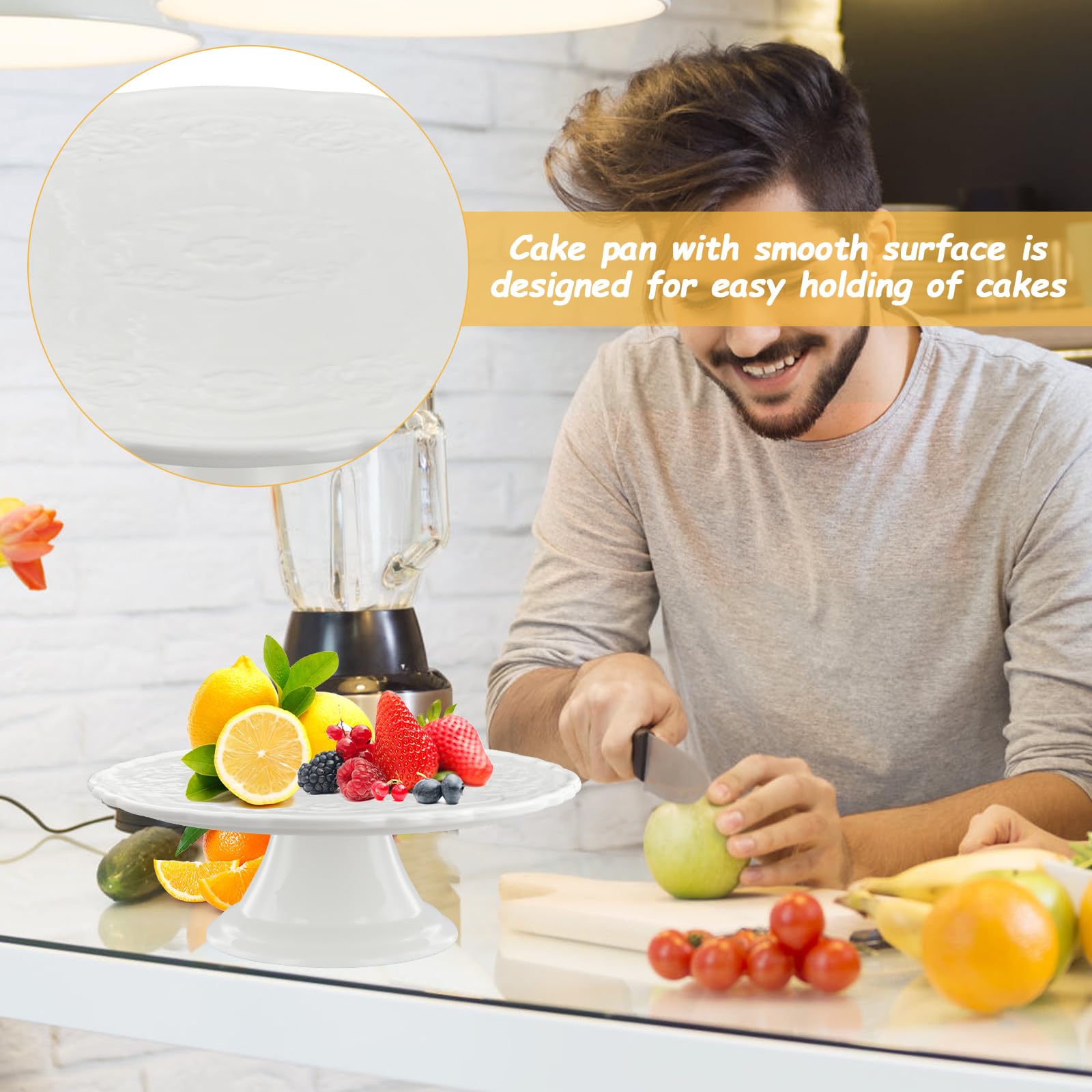Bandejas de Tartas de Porcelana Blanco, Soporte para Tartas, Bandeja de Postre, Platos para Tartas Redondas, para Bodas, Fiestas de Té, Fiestas, Cumpleaños, Celebraciones (Blanco, 27 cm)