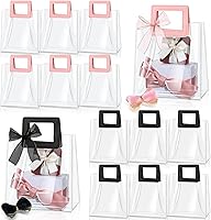 Vista 7 de Fulmoon 12 bolsas de regalo transparentes con asa y cinta transparente, bolsa de regalo de PVC transparente reutilizable para despedida de soltera