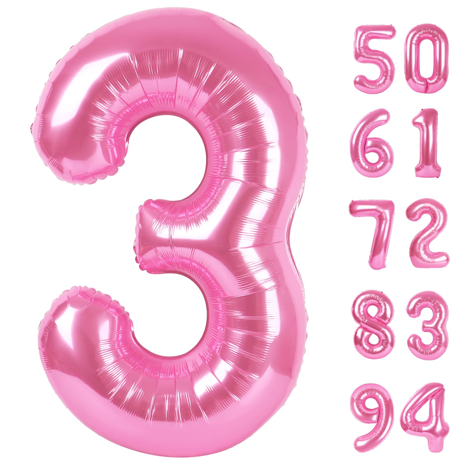 Pink 3 Balloon, Number Balloons 40 Inch, 3rd Birthday Decorations for Kids Girls Women Party Supplies for Party Decorations, Number 3 Balloon