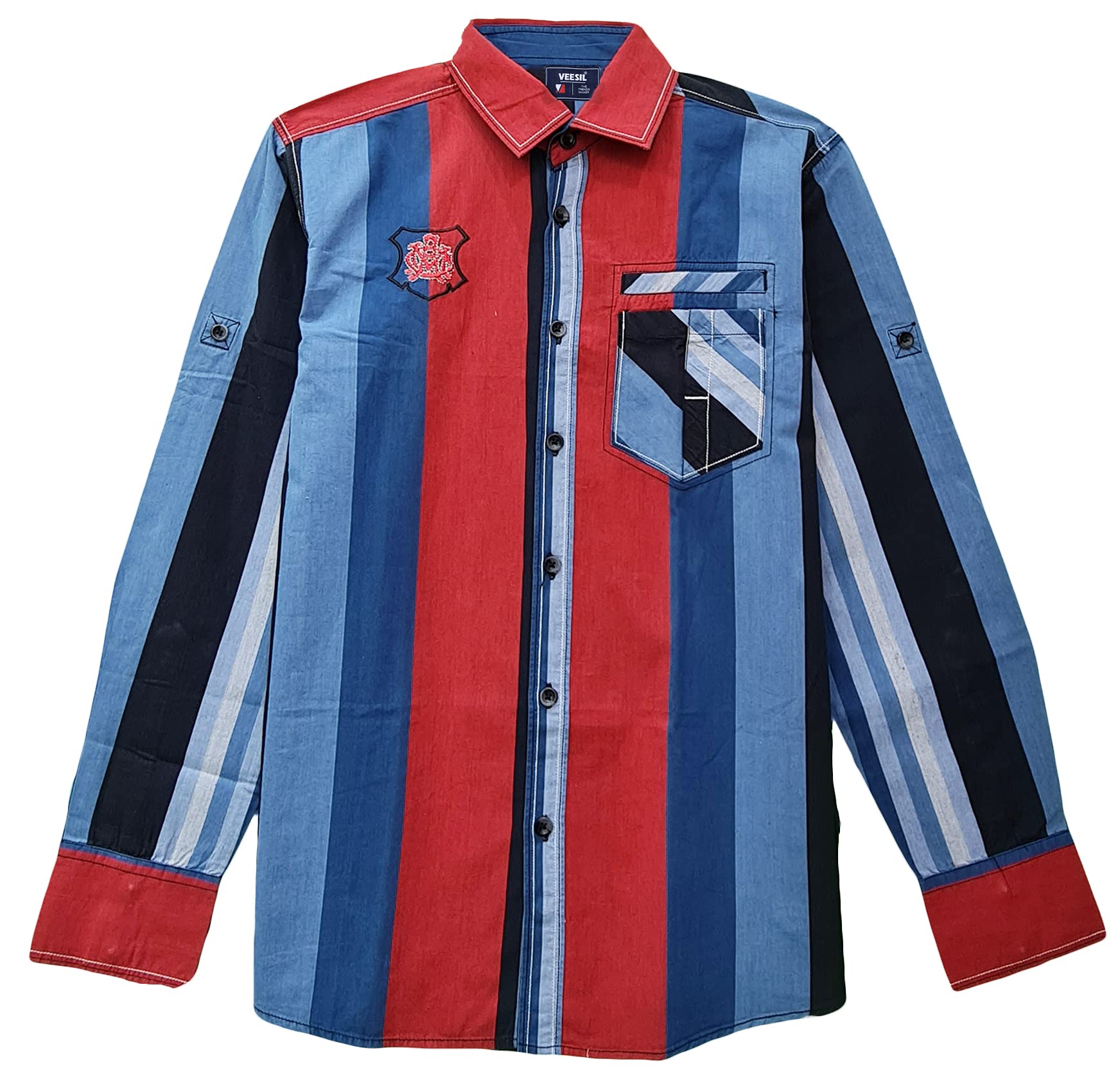 VEESIL Mens Full Sleeve Classic Color Block Solid Check Style Formal Casual Shirts Regular Fit Anti Bacterial 100% Cotton Self Print Pattern Stylish Luxury Shirt i