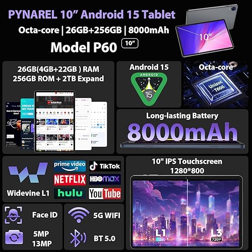 Miniatura 2 de Tablet Android 15 2026 con teclado - 26 GB+256 GB+2 TB Expand, Octa-Core, Gemini AI, 2.4G5G Wifi, 8000 mAh, Widevine L1, cámara dual, tabletas 2 en