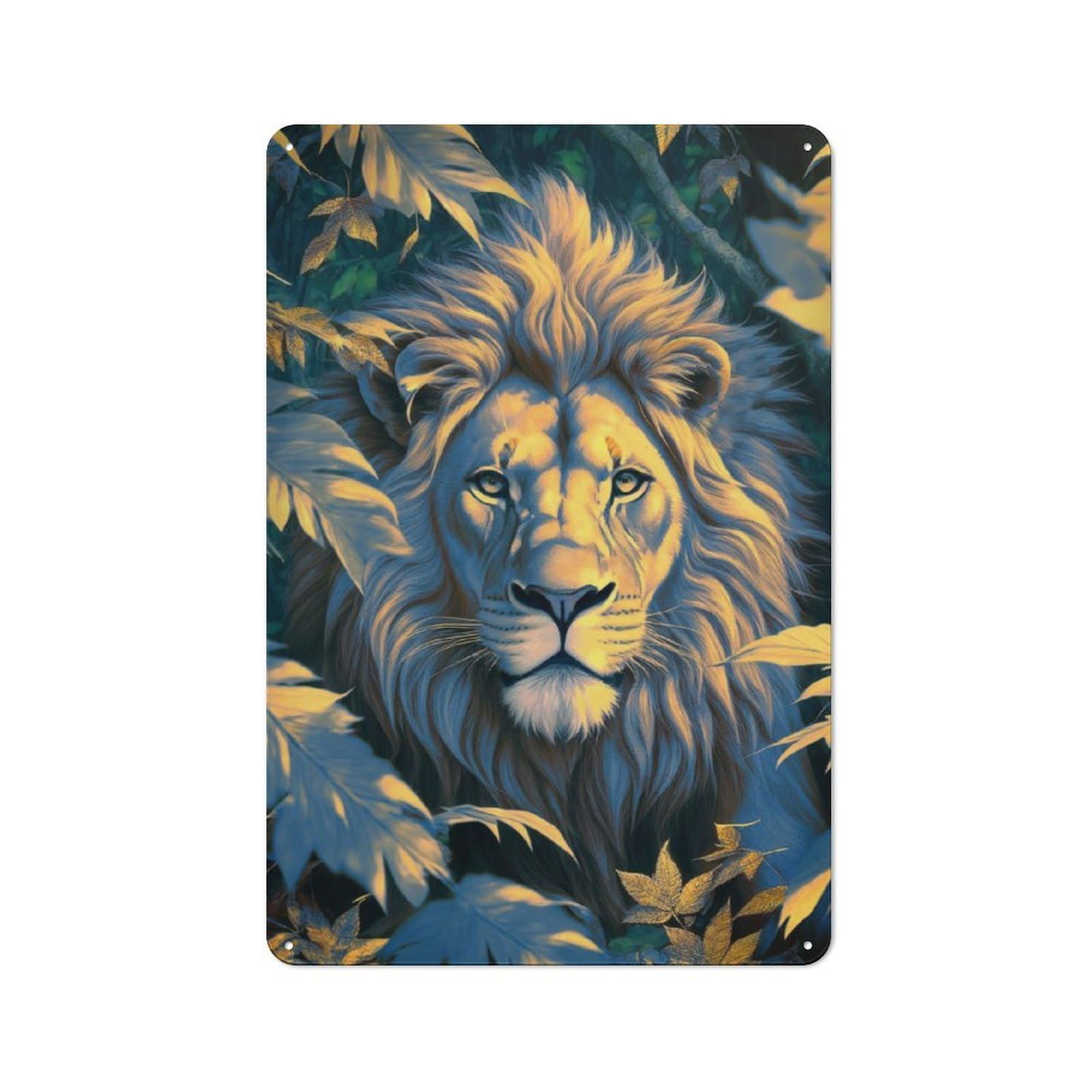 Junmoney The Golden Lion Tin Wall Plaque 30X20cm With For Guest Room Or Hallway, For Metal Sign Collectors, For Garage And Workshop Walls