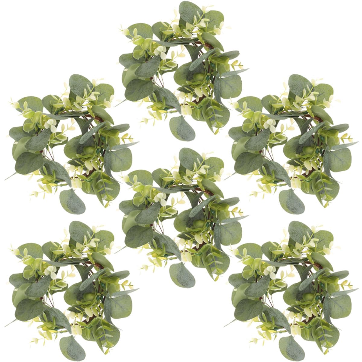 6 Stück Künstlicher Eukalyptus Kranz Realistische Kerzenring Dekoration für Herbst Türkranz Party Tischdeko Langlebiger Künstlicher Blumenring für Advent und Feier