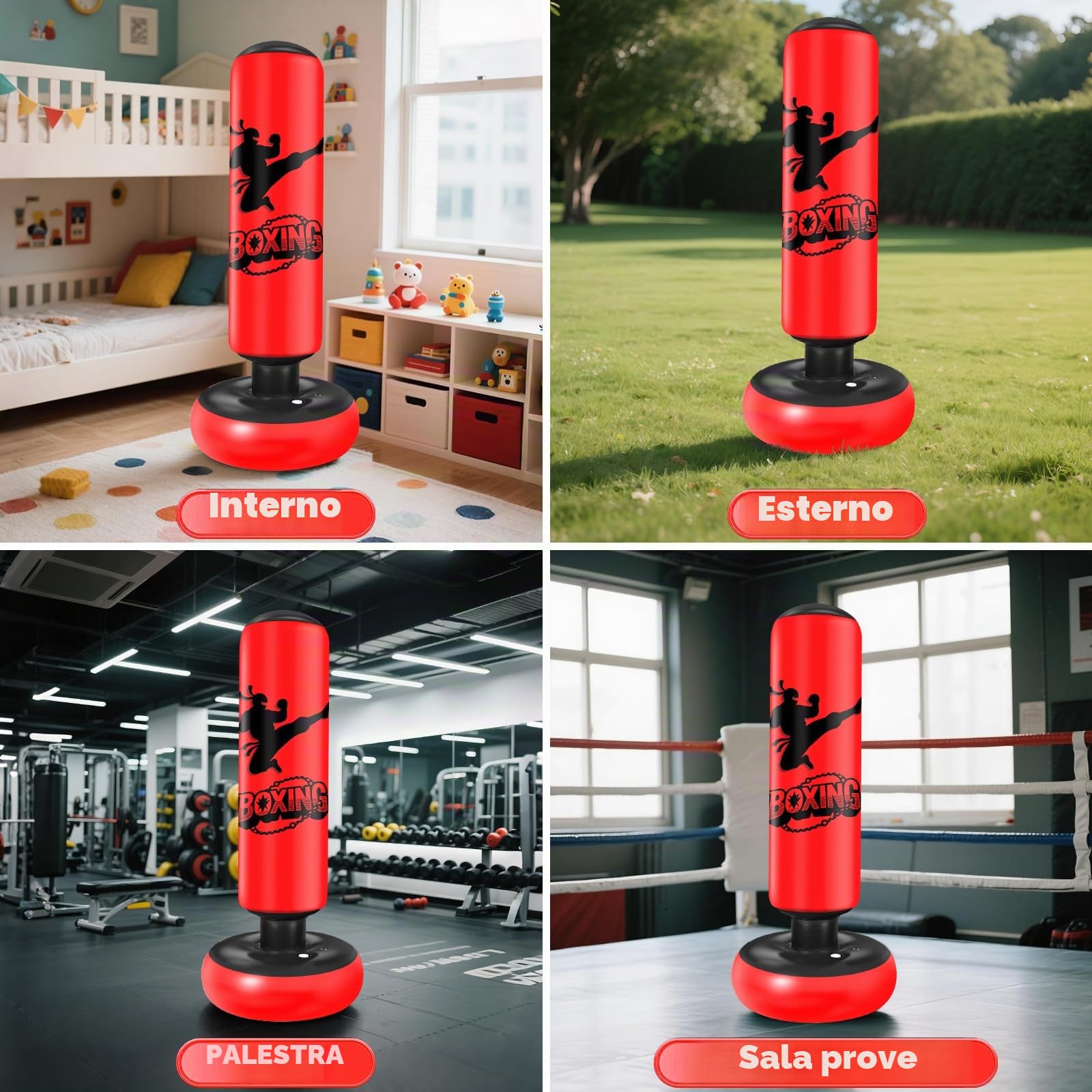 Qoosea Sacco da Boxe per Bambini 6-12 Anni, 160cm Stabile Sacco da Boxe Gonfiabile con Guanti da Boxe, Pratica di Taekwondo Karate Attrezzatura da Allenamento MMA, Regalo per Ragazzi Ragazze
