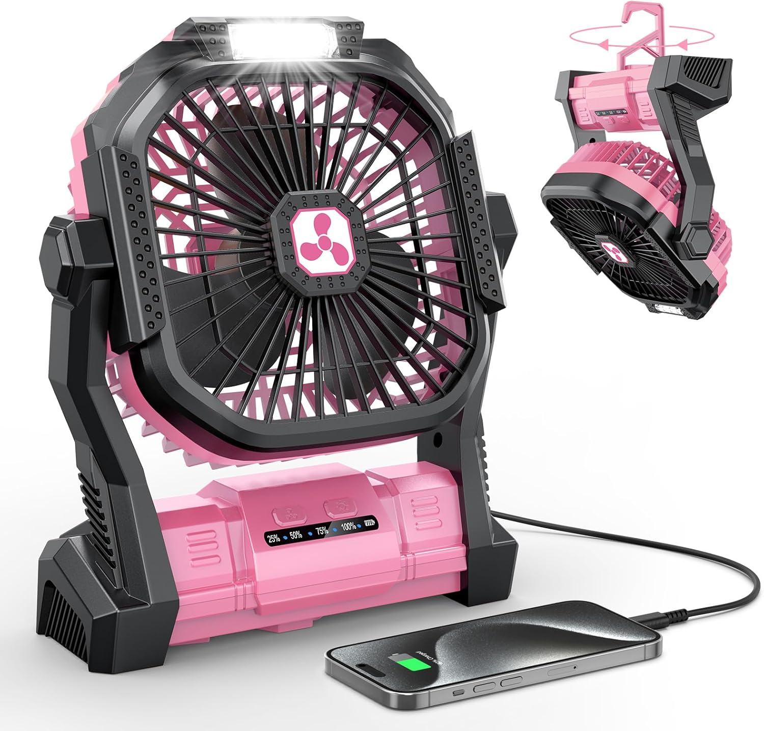 ONLYNEW Portable Fan Rechargeable, 20000mAh Cordless Battery Powered Table Fan with LED Lantern, USB C Battery Operated for Camping Tent Office Beach Desk Fishing Travel Home