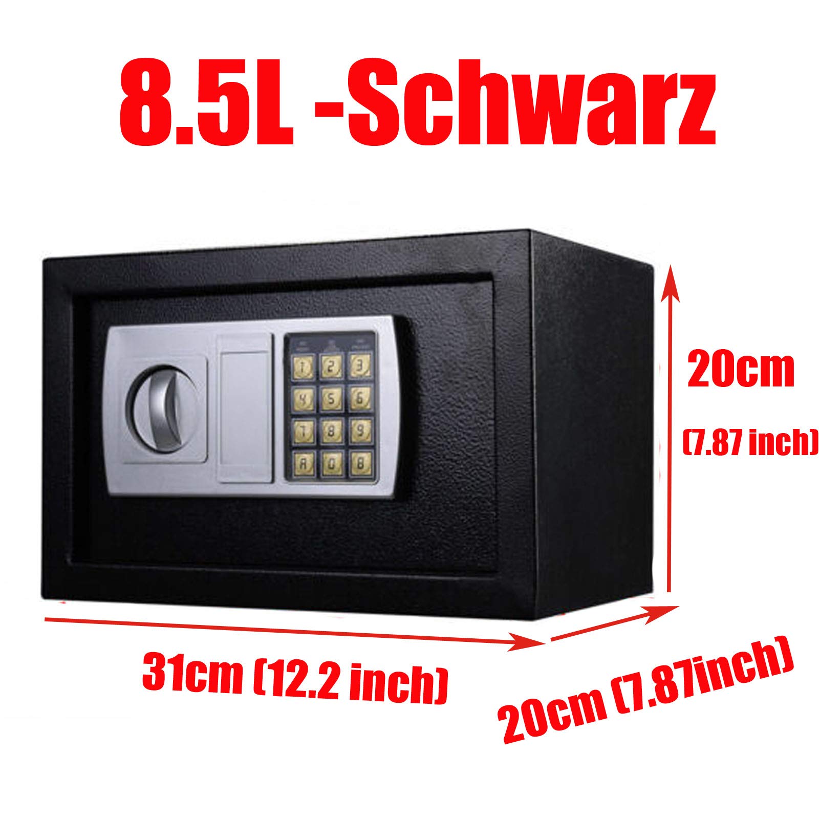 Caja fuerte electrónica pequeña de pared pequeña con código PIN digital con llave de seguridad, caja fuerte de acero, caja fuerte para muebles, caja fuerte de pared, 8,5 L, 31 x 20 x 20 cm, color