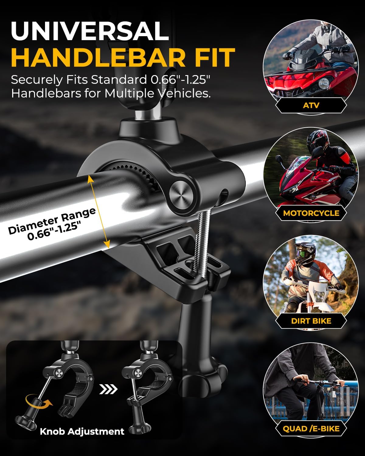 Metal ATV Phone Mount, Anti-Vibration Handlebar Holder