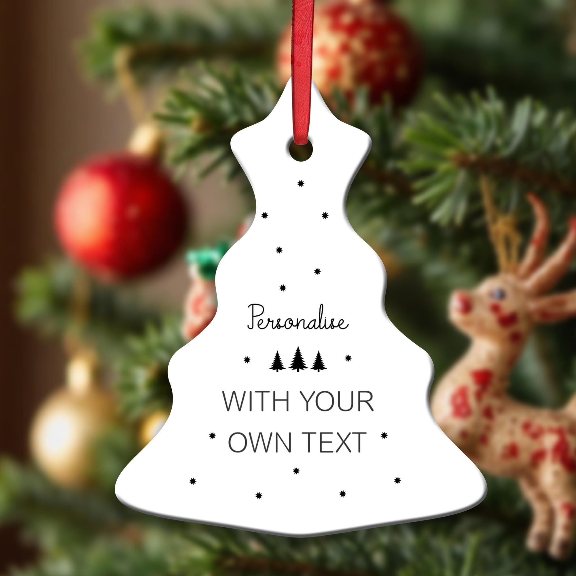 Kreatesquare White Personalised Christmas Bauble Tree Shape Ceramic Decoration