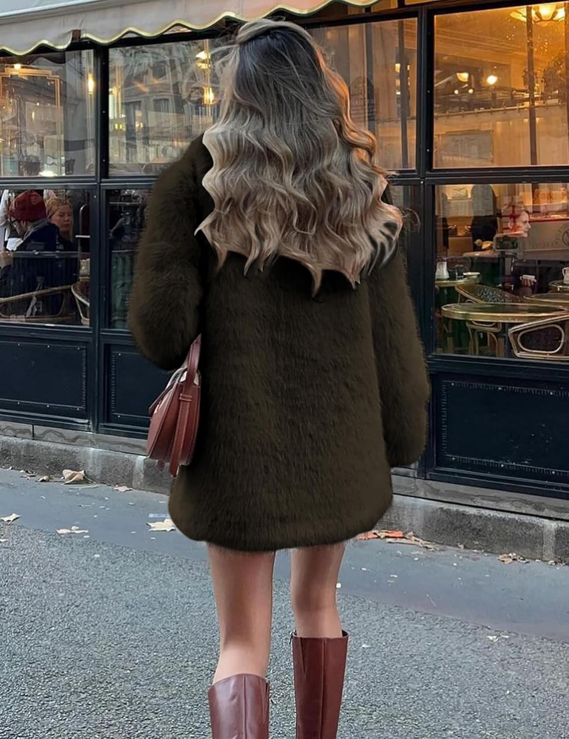 Wyeysyt Womens Faux Fur Coat Fluffy Lapel Furry Jacket Long Sleeve Shaggy Long Coat Winter Warm Coats Outerwear - Image 3