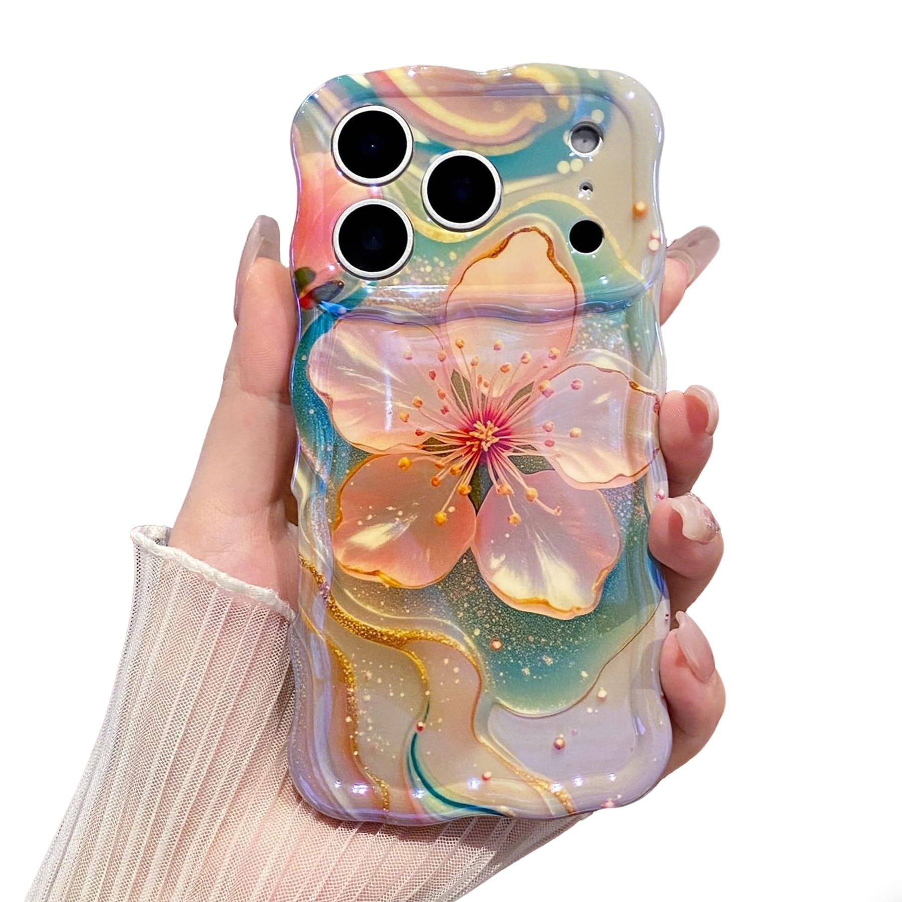 Coque iPhone 15 Pro fleur bleue résolvant les problèmes de glisse et rayures