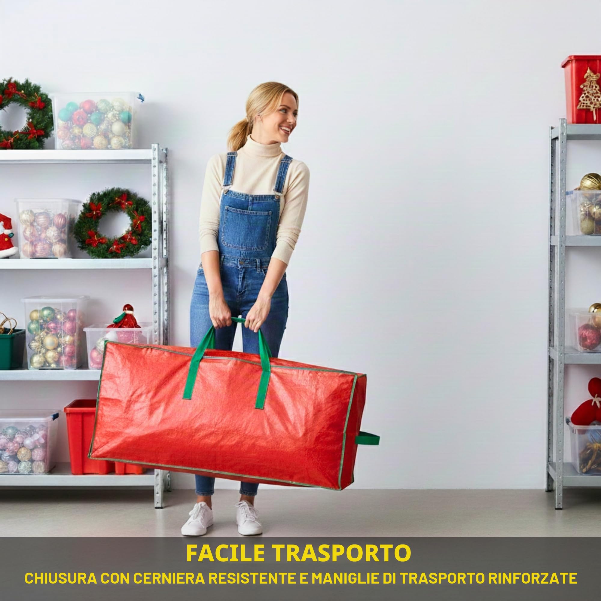 Borsa per la conservazione di alberi di Natale artificiali, smontati, fino a 2,6 m di altezza, resistente, impermeabile, con cerniera e manici per il trasporto