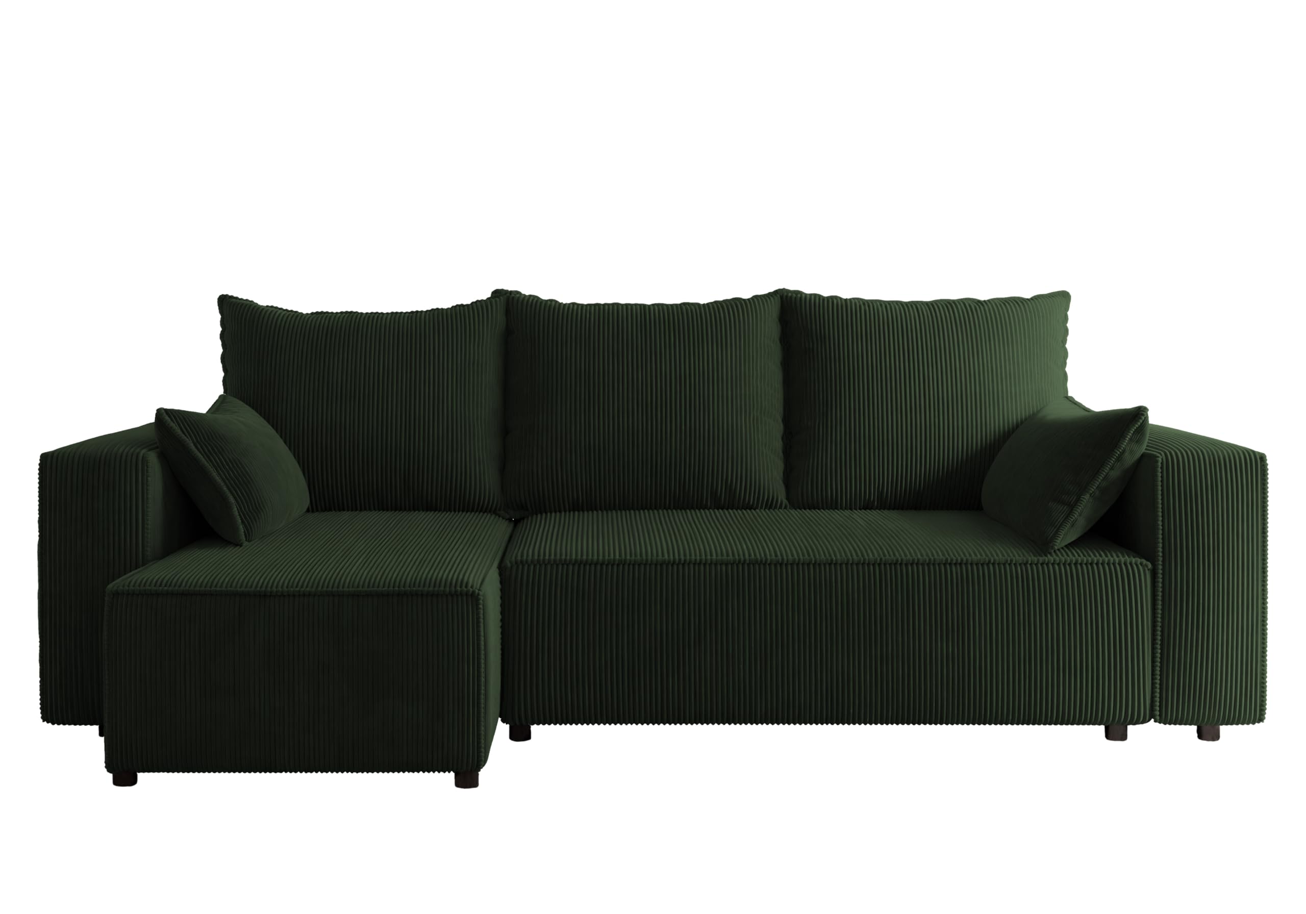 Ecksofa mit Schlaffunktion Tobi 246x145 cm - Couch - Sofa mit Bettkasten - Eckcouch - L-Form - Schlaffsofa - Schlafsofa mit Bettkasten - Universal (Cord Poso 14 Flaschengrün)