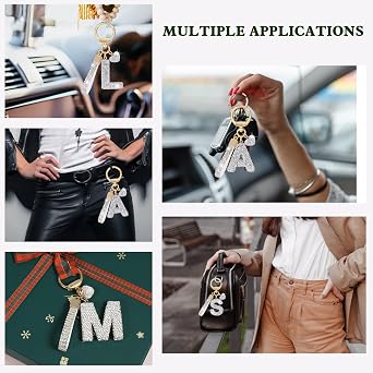 MWOOT Letter Keyring Rhinestone, Initial Keychain Silvery Cute Car Keychain