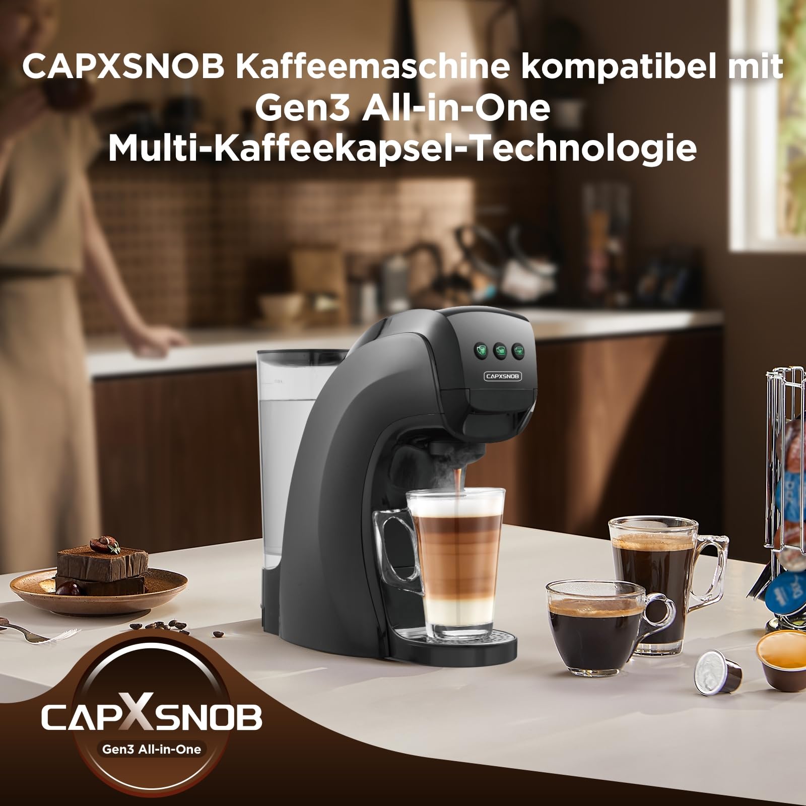 Warriors1 5 in 1 Multi Kapselmaschine für Nespresso OL, Dolce Gusto, Lavazza A Modo Mio, FAP Espresso Point, 20 bar, 0,82 L, Automatische Kaffeemaschine