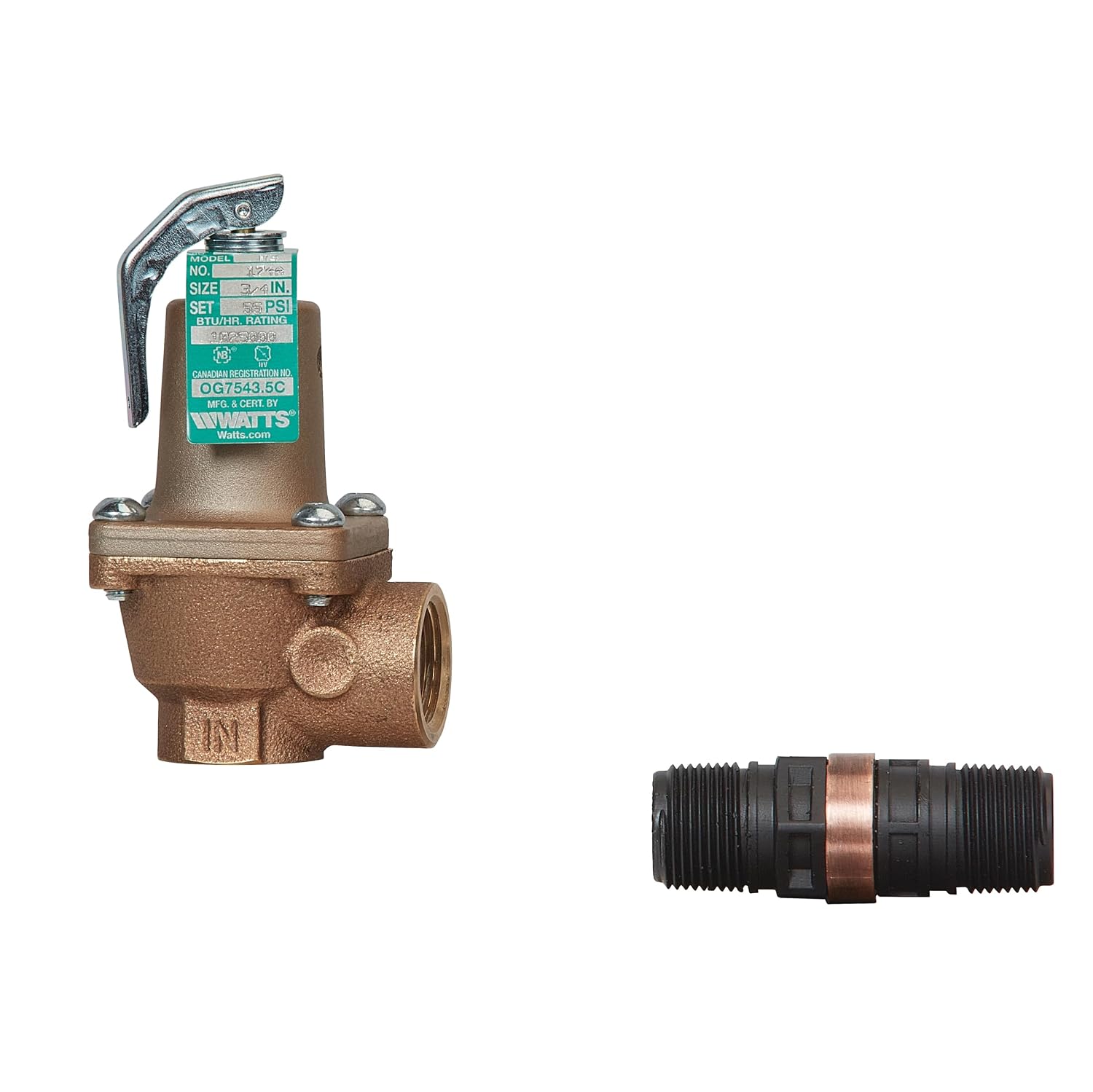 Watts 174A-050-FS Bronze Boiler Pressure Relief Valve, 3/4 Inch, 50 psi Pressure Relief Point, Bronze Body with Automatic Reseating, NPTF Threaded End Connections, Discharge Line Flood Sensor Included