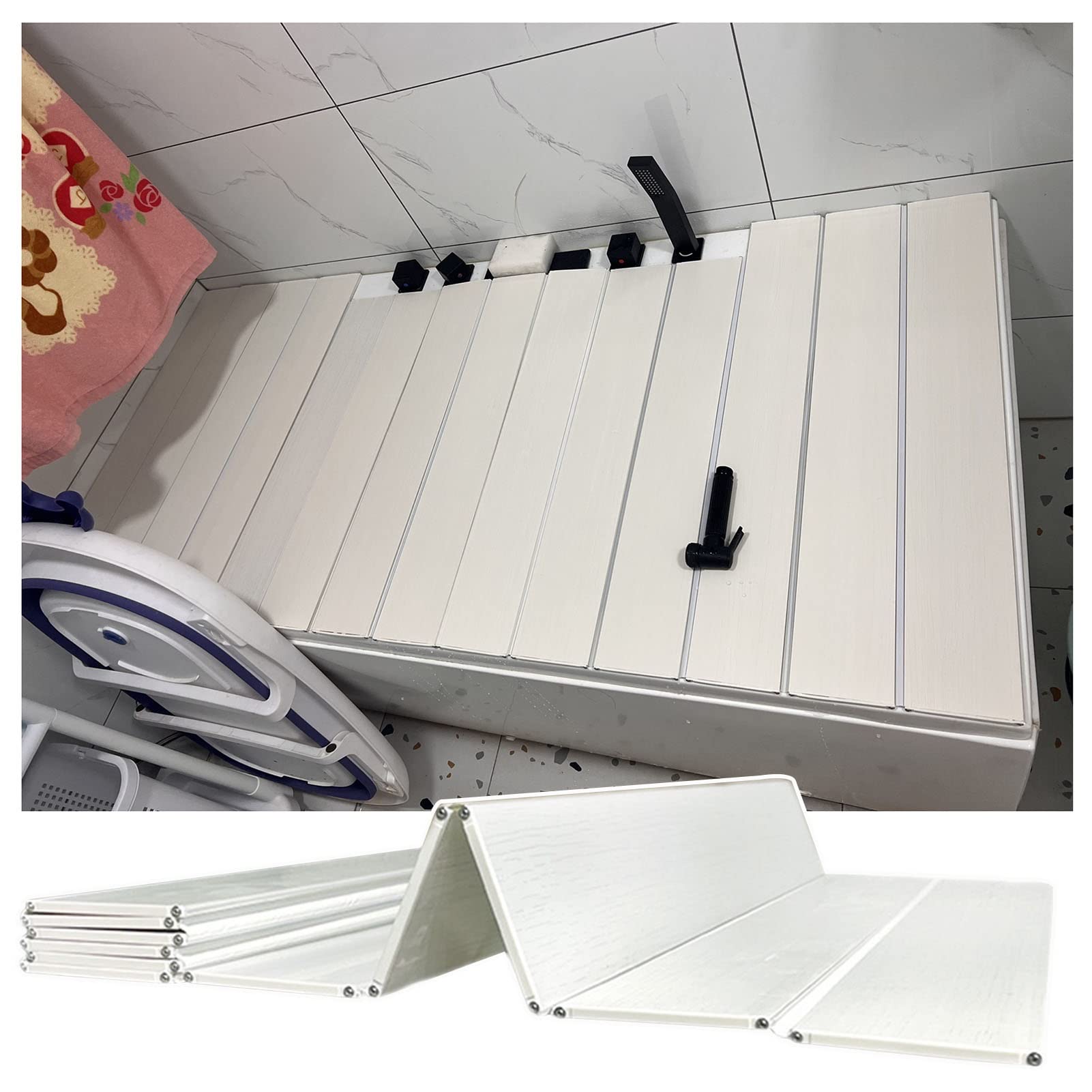 Składana osłona wanny z PCW, biała taca na telefon i tablet, 0,6 cm grubości, 80 x 160 x 0,6 cm, wszechstronne akcesoria łazienkowe