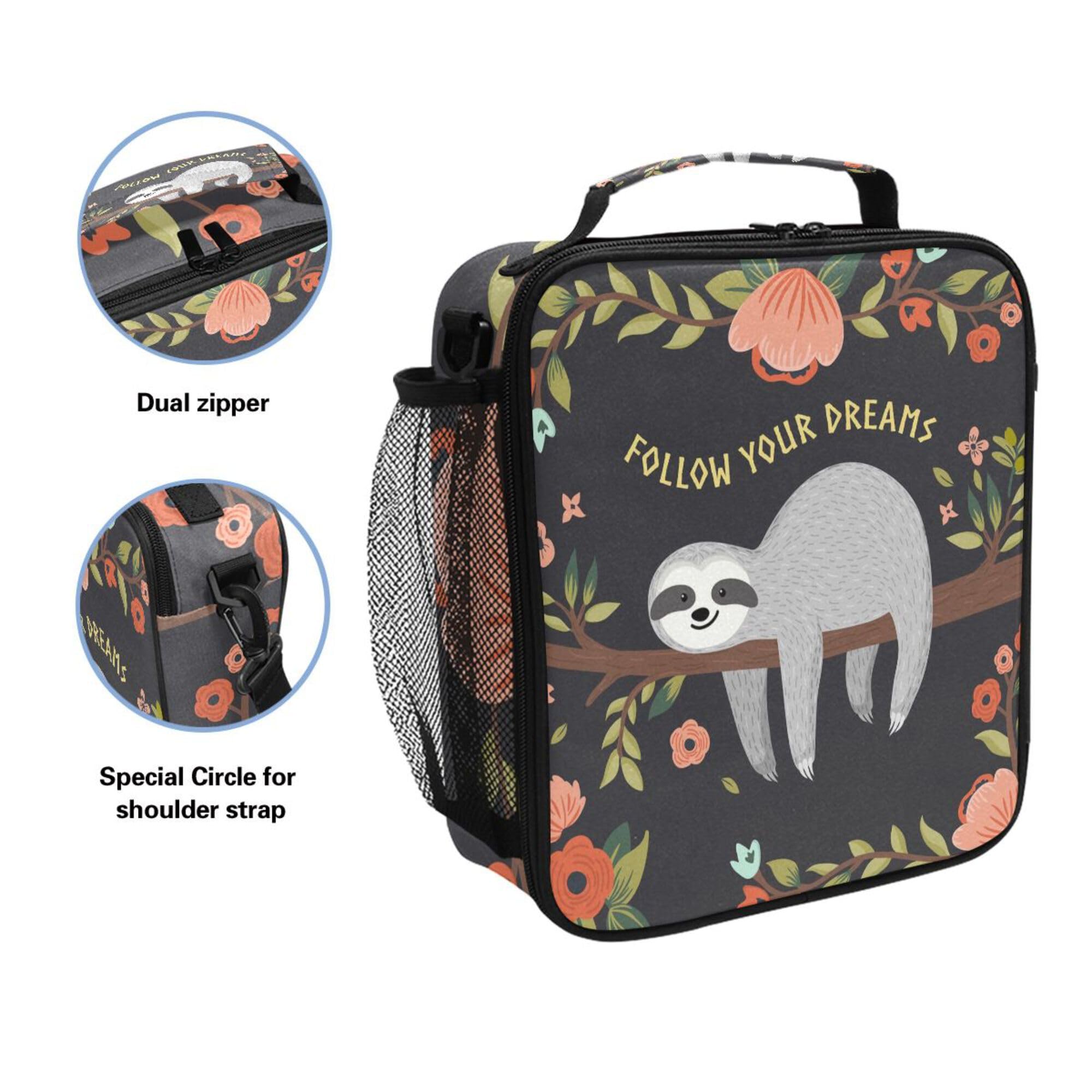 ALAZA Lunch Bags for Boys Girls Fllow Your Dreams Cute Baby Sloth Reusable Insulated Lunch Box Thermal Meal Tote Kit - Image 2
