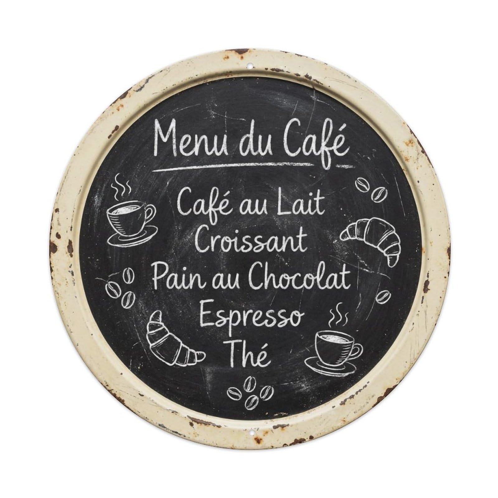 Chalkboard Handwritten Bistro Cafe Metal Tin Sign Plaque Wall Decor for Cafe, Club, Garden Round Metal Poster 8x8Inch