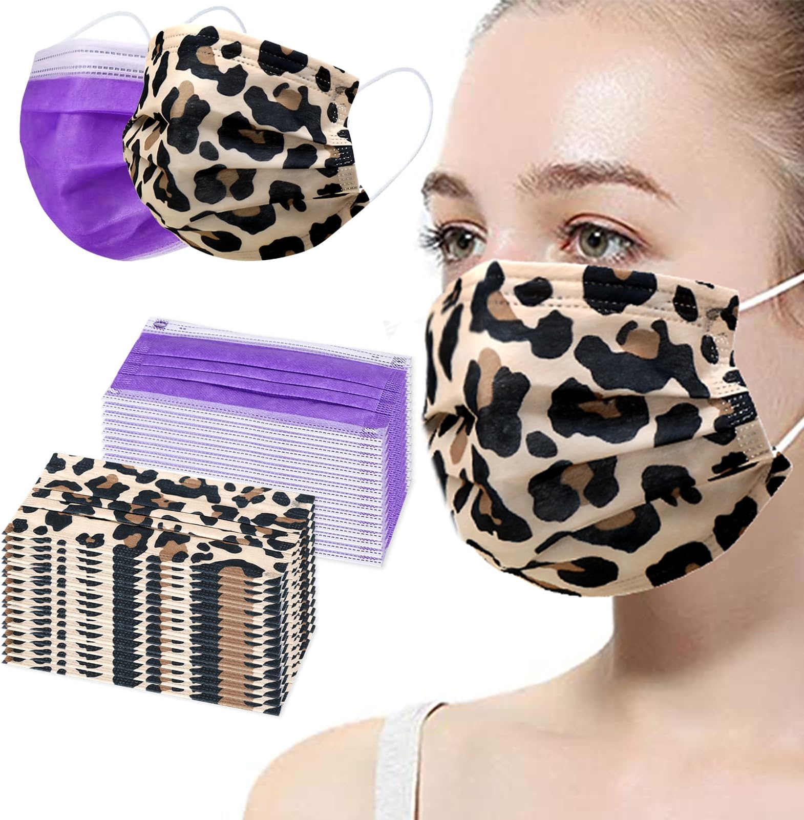 100 Pcs Disposable Face Masks - 3-Layer Breathable Safety Masks,Disposable Masks for Adults Men Women,Holiday Colorful Mask