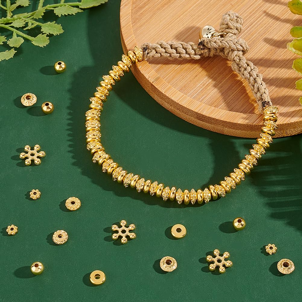 PandaHall 300 Stück Goldene Perlen Set – Abstandshalter In 6 Designs Für Schmuckherstellung, Mit Aufbewahrungsbox