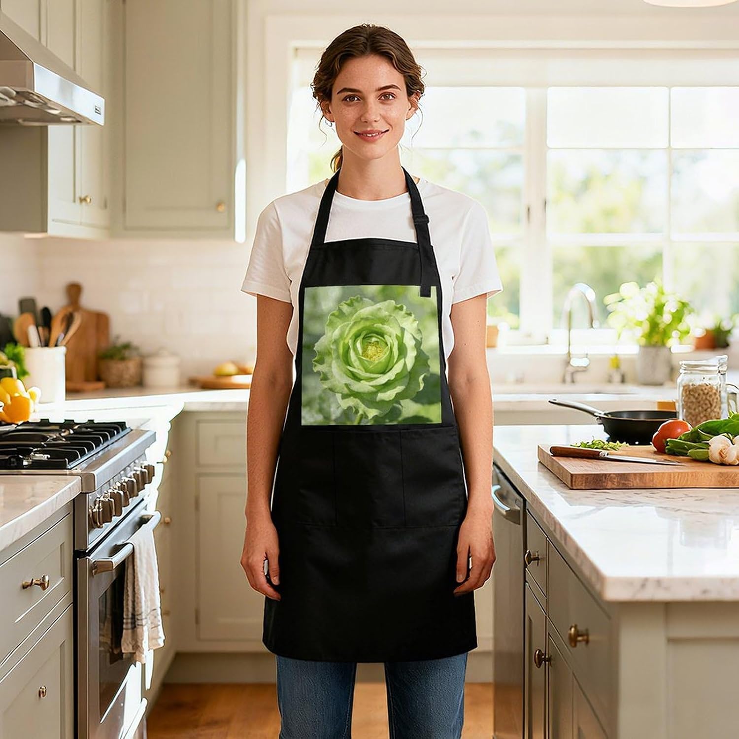 Green FlowersWaterproof Kitchen Apron image 5