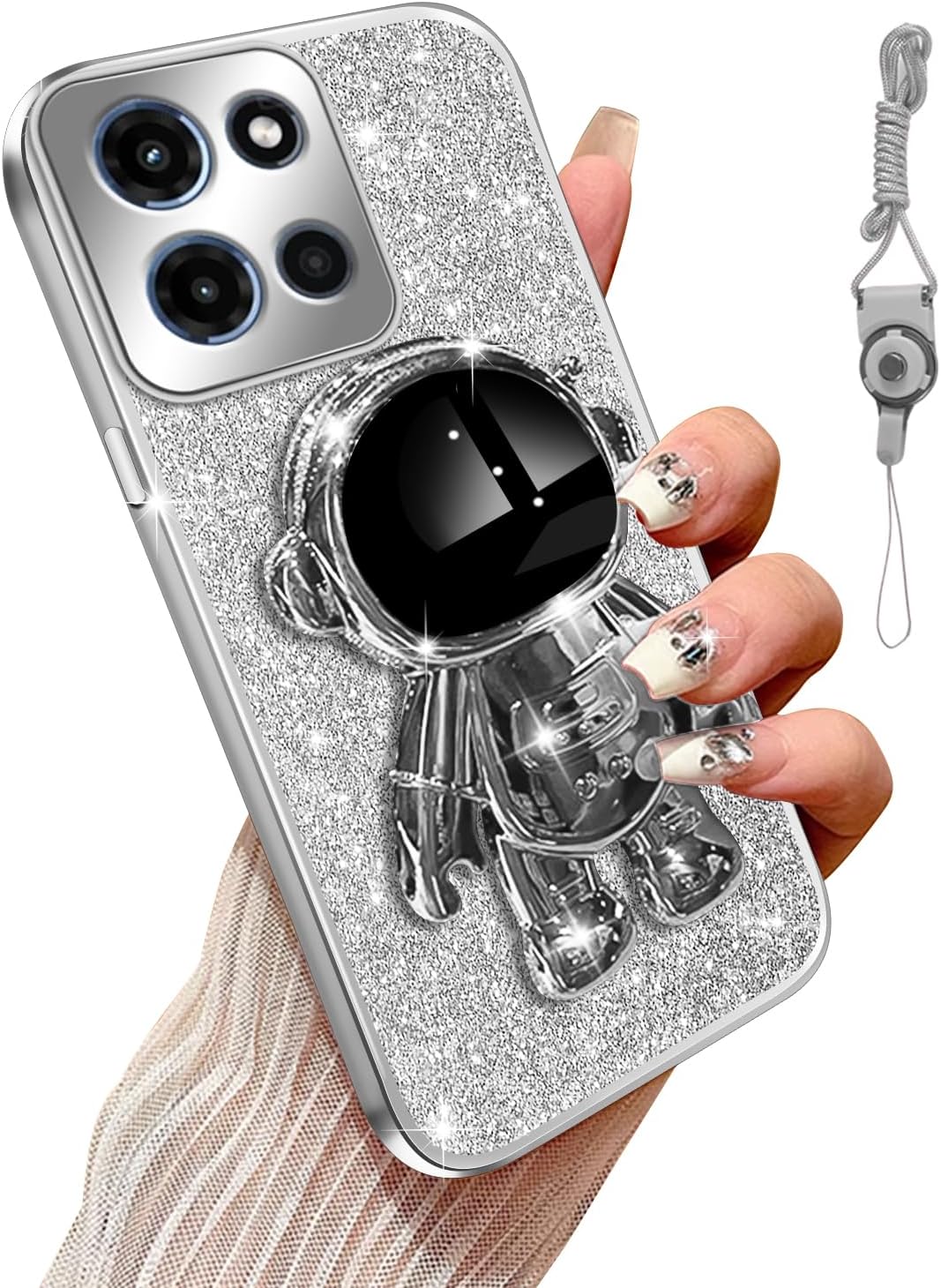 for Moto G Stylus 5g 2025 Phone Case with 6D Astronaut Stand Function Shockproof Protective Soft Bling Luxury Plating Cover Case for Motorola G Stylus 5g 2025/2026 /Edge 60 Stylus, Silver